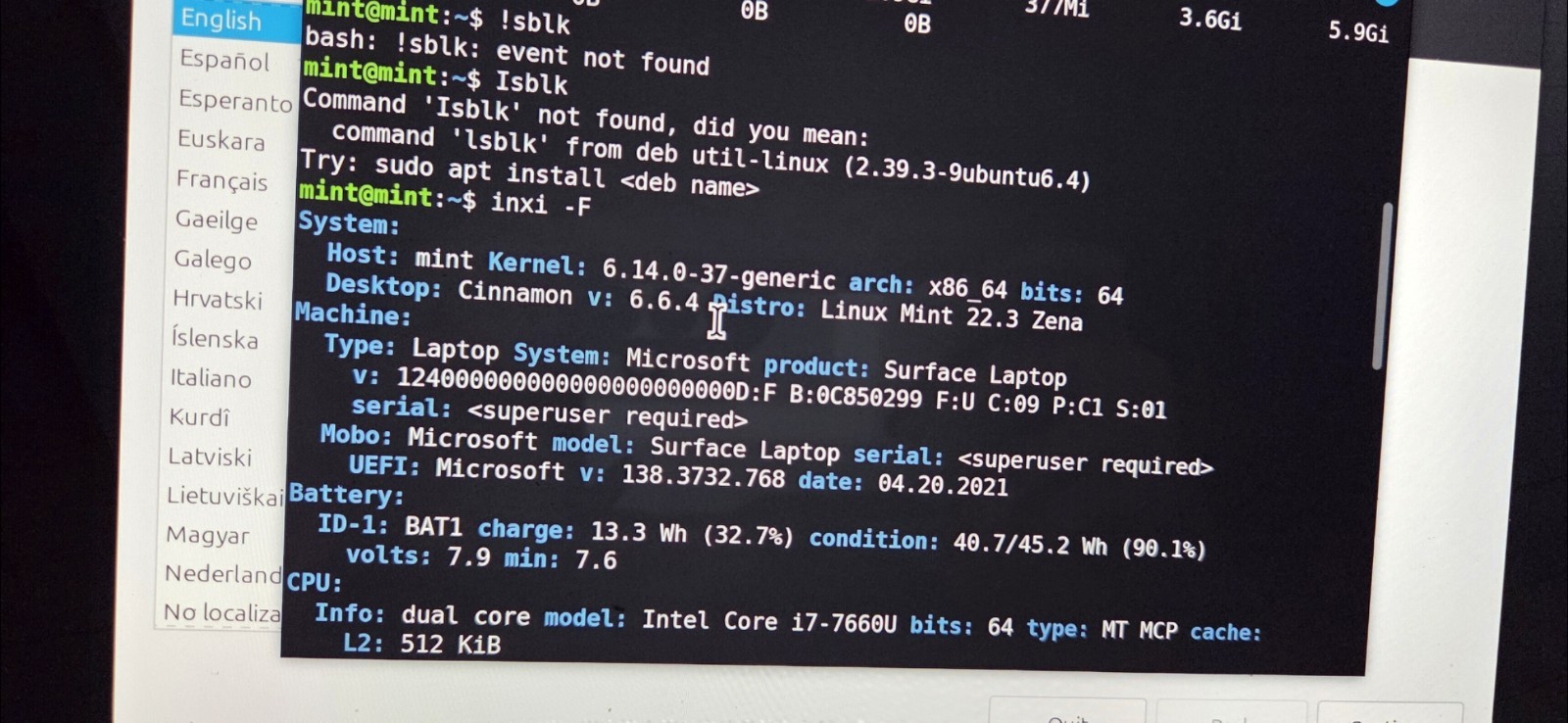 Surface Laptop 1st Gen i7-7660u 8gb ran 90% battery FOR PARTS READ (FAILING SSD)