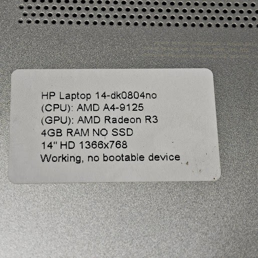 HP 14-dk0804no Laptop – AMD A4-9125, AMD Radeon R3, 4GB RAM