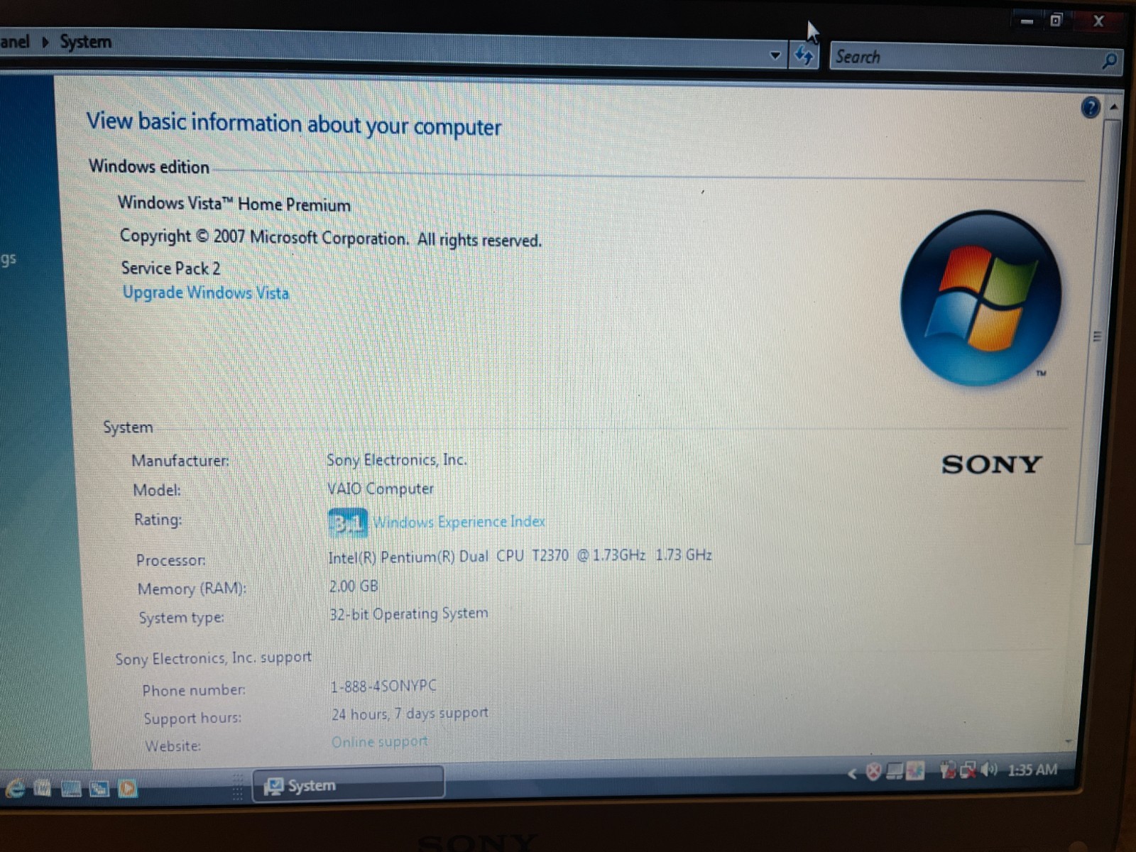 Sony VAIO VGN-NR330E 2GB RAM Pentium Dual Core Laptop Win7 ~ Charger No Battery
