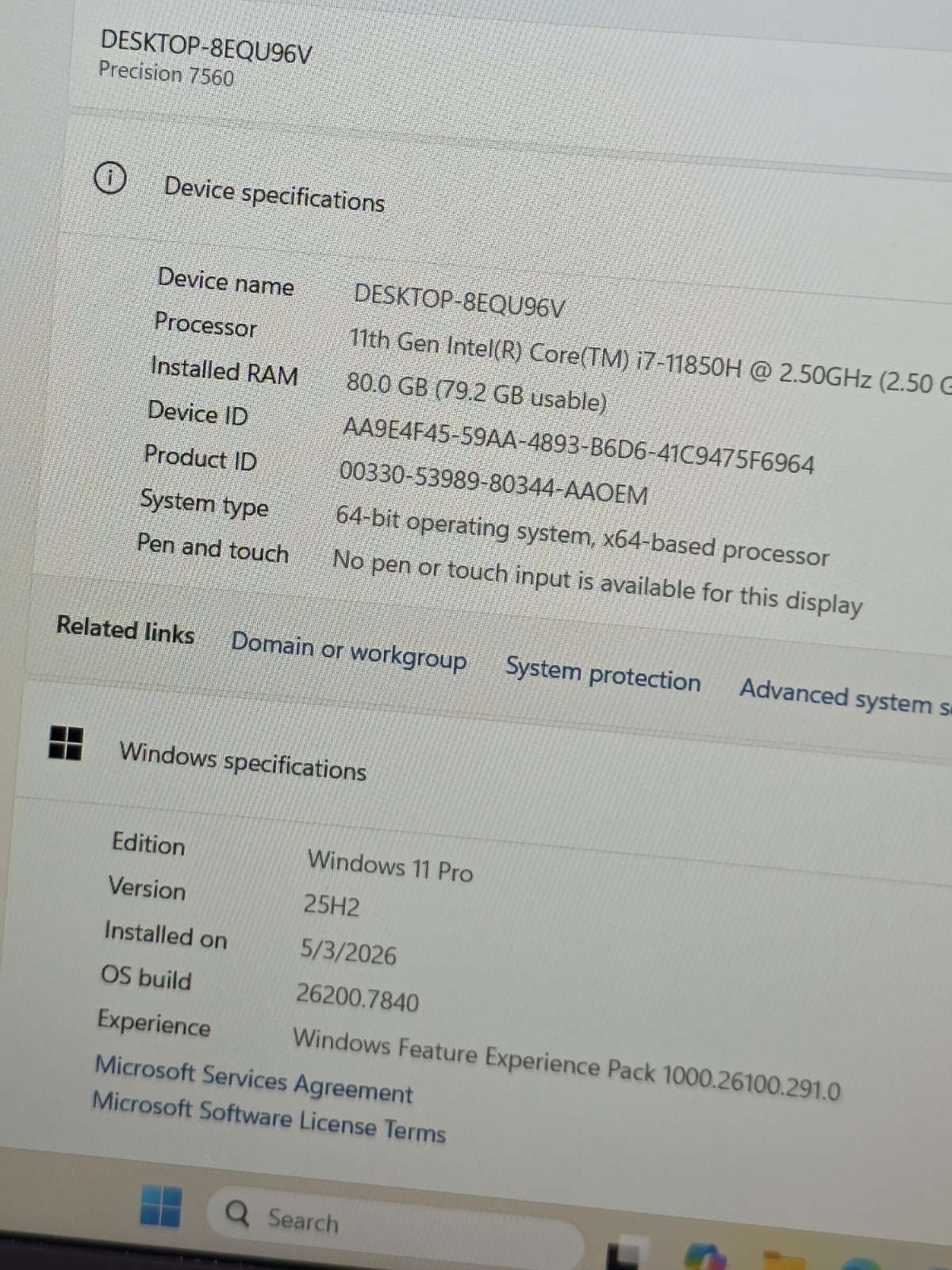 Dell Precision 7560 15.6″ Core i7-11850H, 80GB RAM, 512GB SSD RTX A5000 16GB GPU
