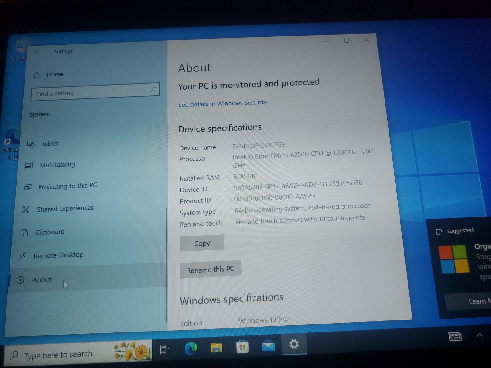 LENOVO THINKPAD L380 YOGA Laptop Intel Core i5 8250U 8GB 240GB