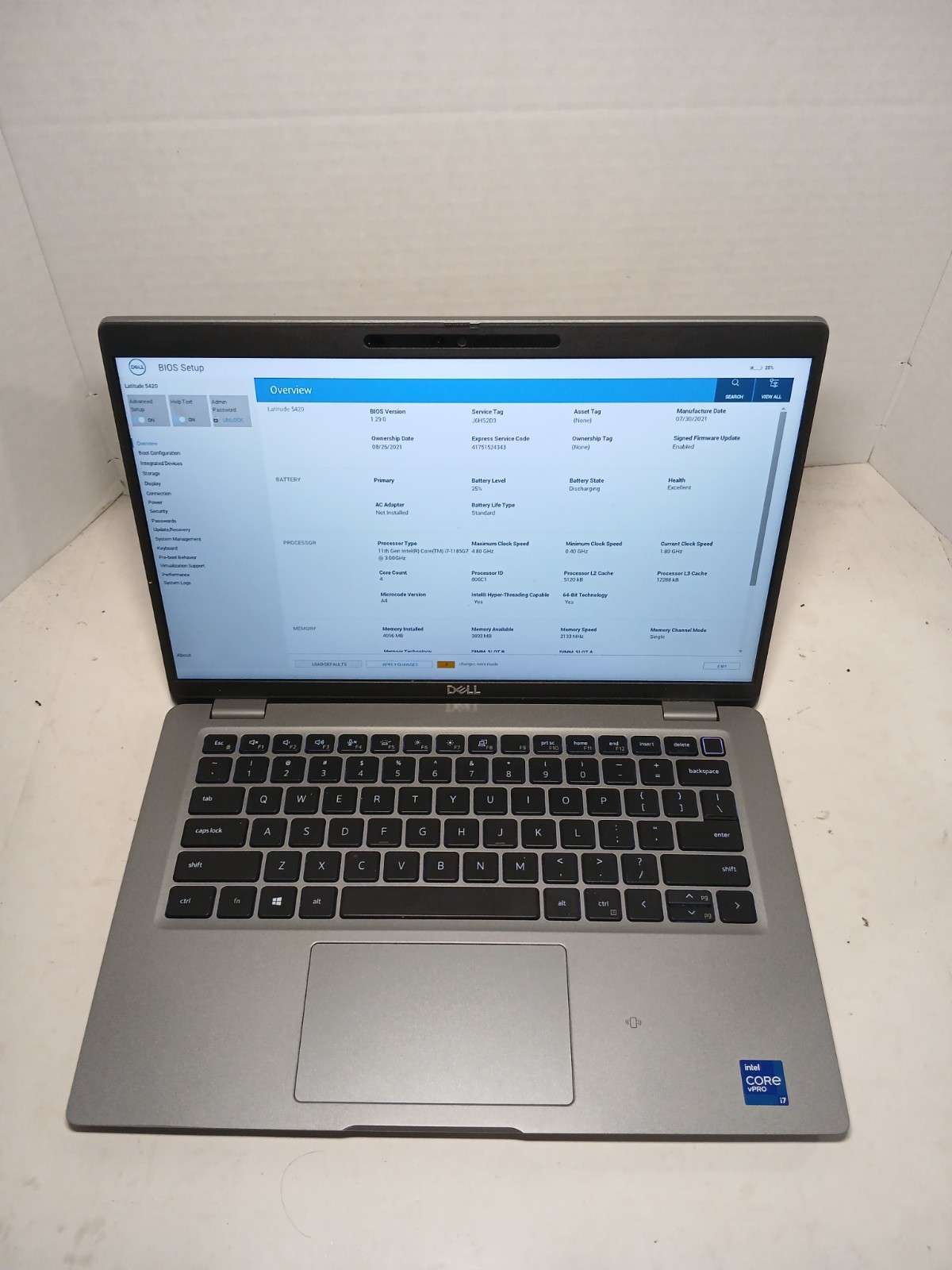 Dell Latitude 5420 14″ Laptop i7-1185G7 4GB No SSD/OS! BIOS PW!! #97