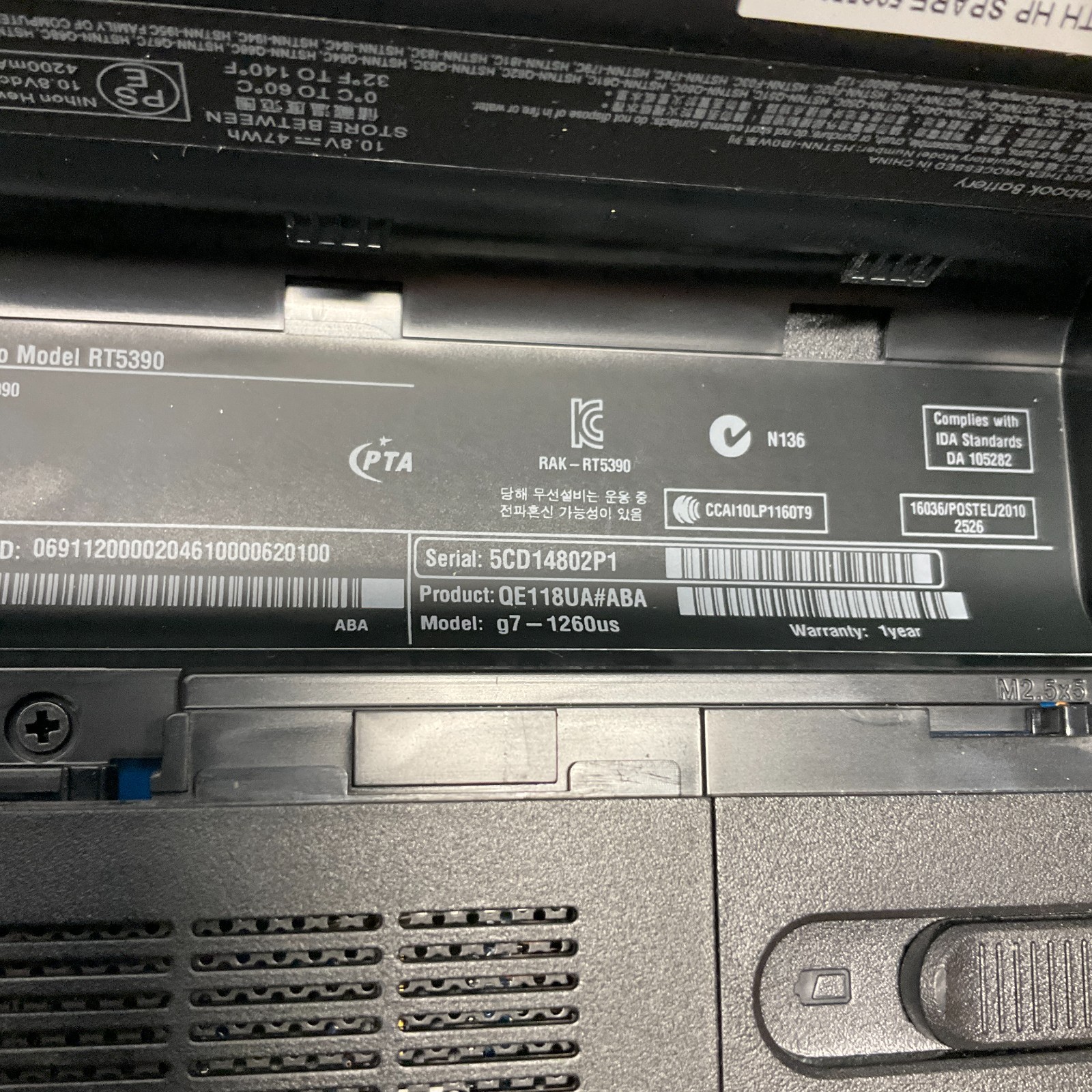 HP Pavilion g7 Laptop Intel Core i3-2330M @ 2.20 GHz 4GB NO HDD NO OS Laptop