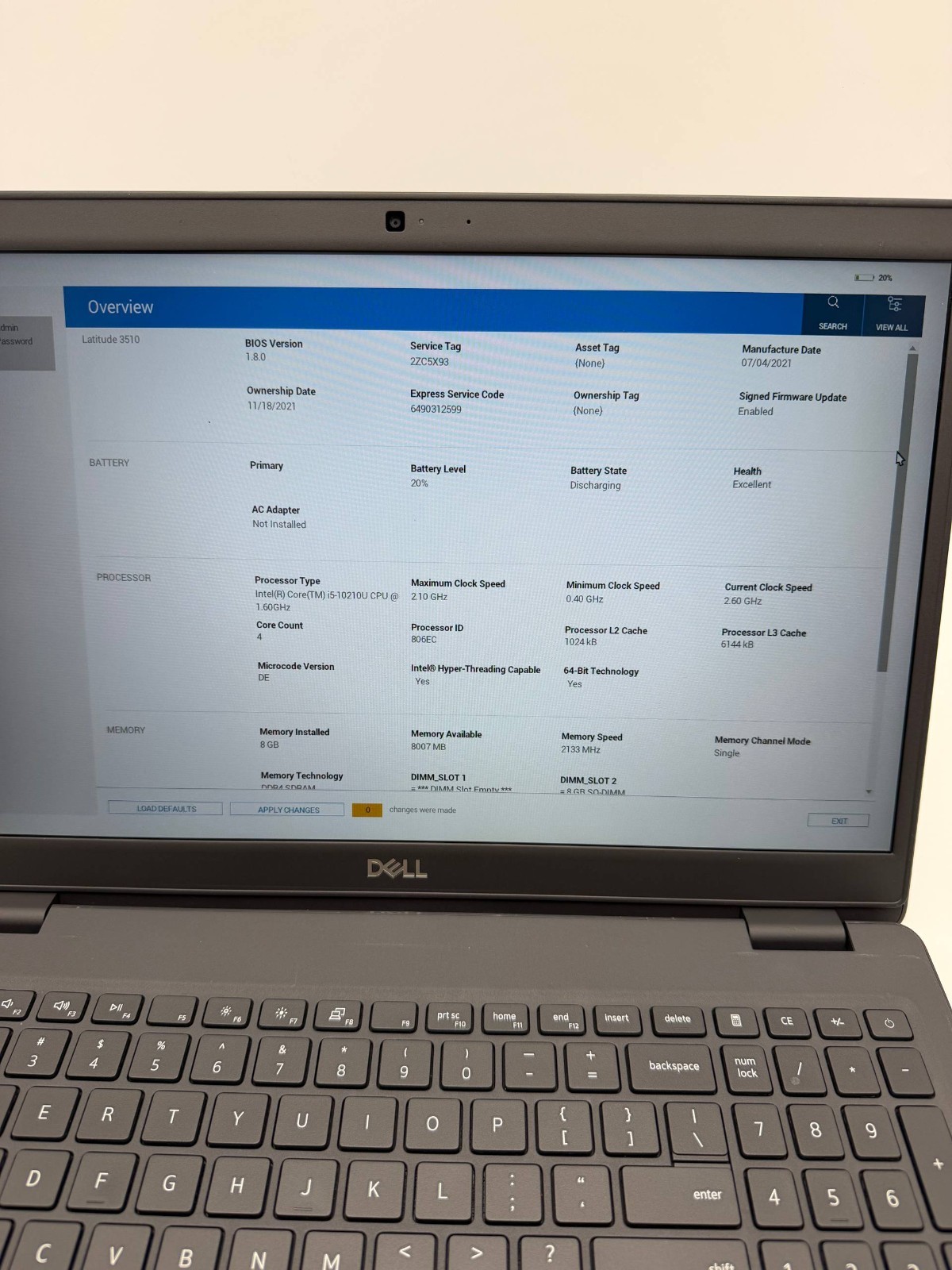Dell Latitude 3510 15.6″ FHD Intel core i5-10210U 8GB DDR4 No SSD/ OS/ Adapter
