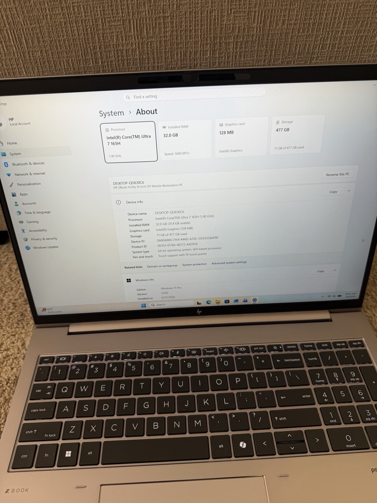 HP ZBOOK FIREFLY 16 G11 ULTRA 7 32GB RAM 512GB SSD TOUCHSCREEN