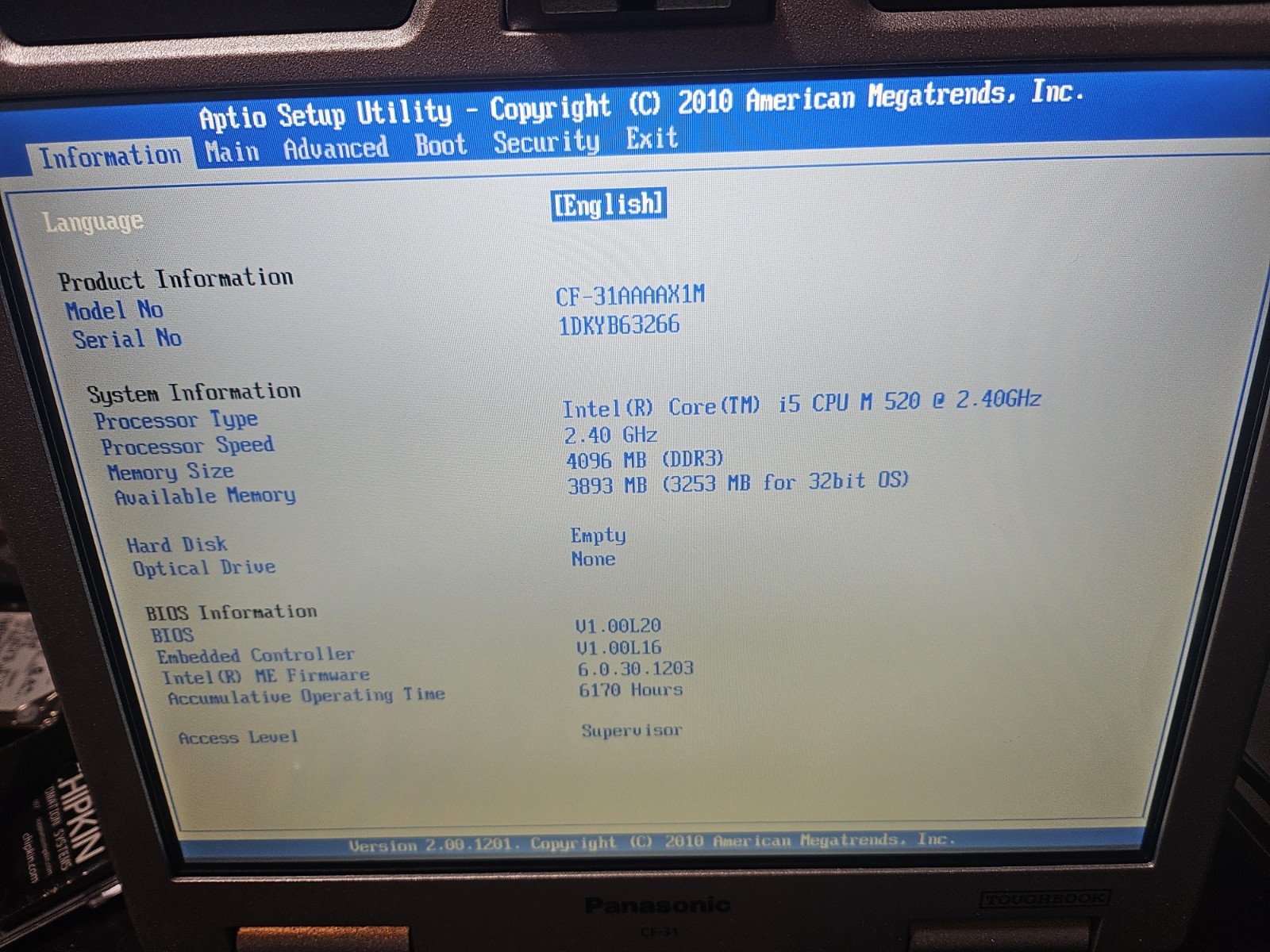 Panasonic ToughBook CF-31 Intel Core i5-M520 13″ 4gb ram works well no HDD
