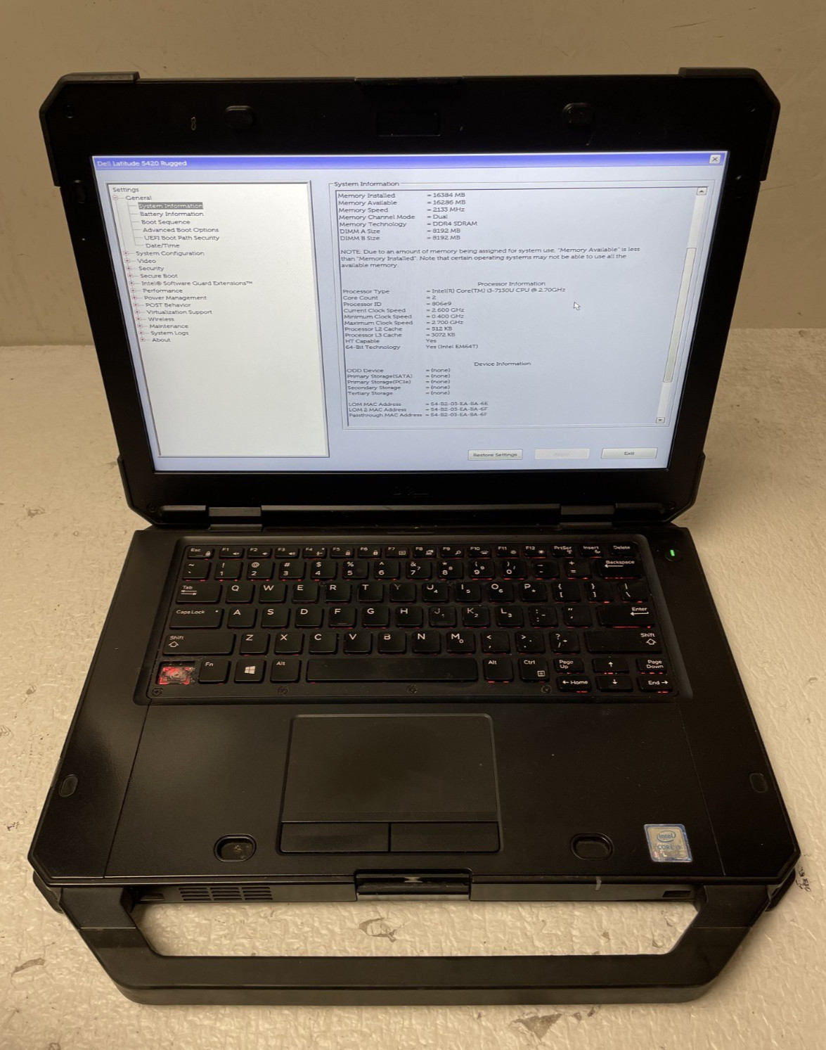 Dell Latitude 5420 Rugged 14″ i3-7130U @2.70GHz 16GB RAM NO SSD w/ Caddy Parts