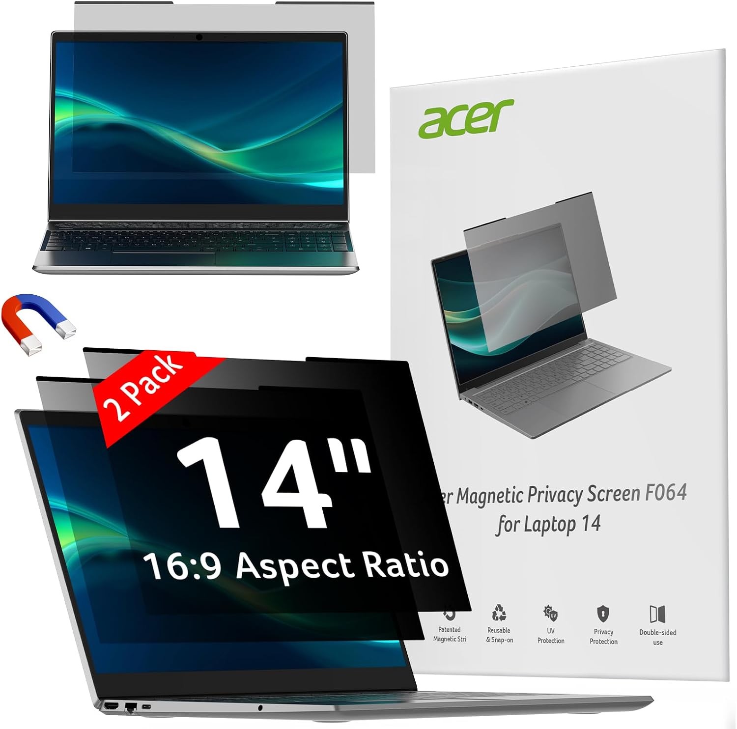 Acer 2-Pack Laptop Privacy Screen for Laptop 14 Inch 16:9, Magnetic & Removable