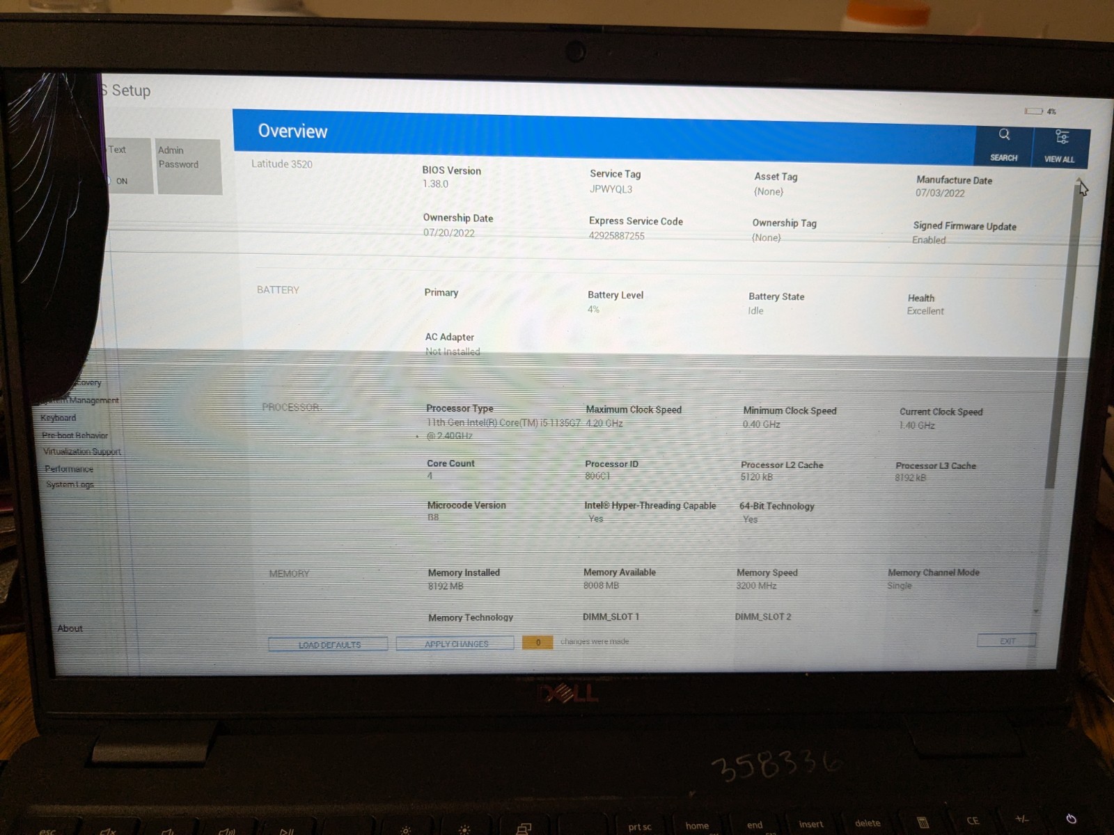 Dell Latitude 3520 15.6″ i5-1135G7 2.40GHz 8GB NVIDIA MX350 Black