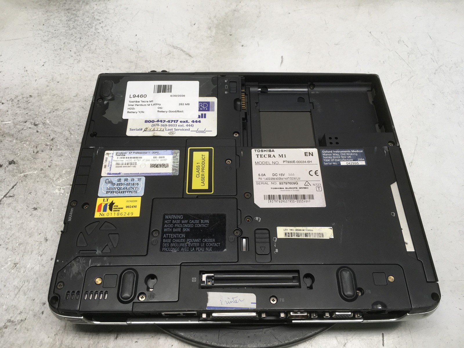Toshiba Tecra M1 Intel Pentium M 1.4GHz 262 MB NO HDD No Batt