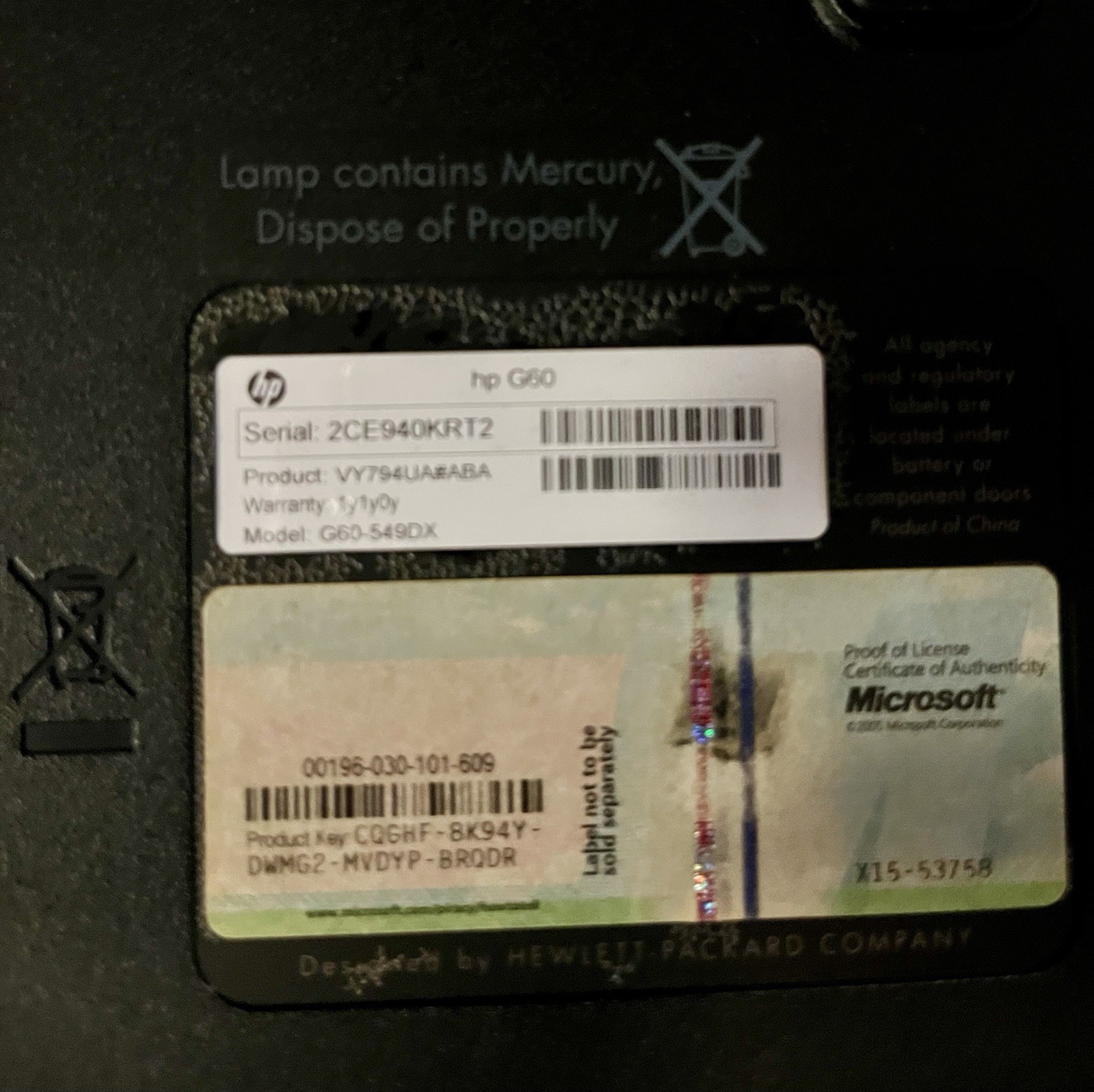 HP Notebook G60 15.6″ Core 2 Duo 2.5GHz 2GB RAM 320GB HDD