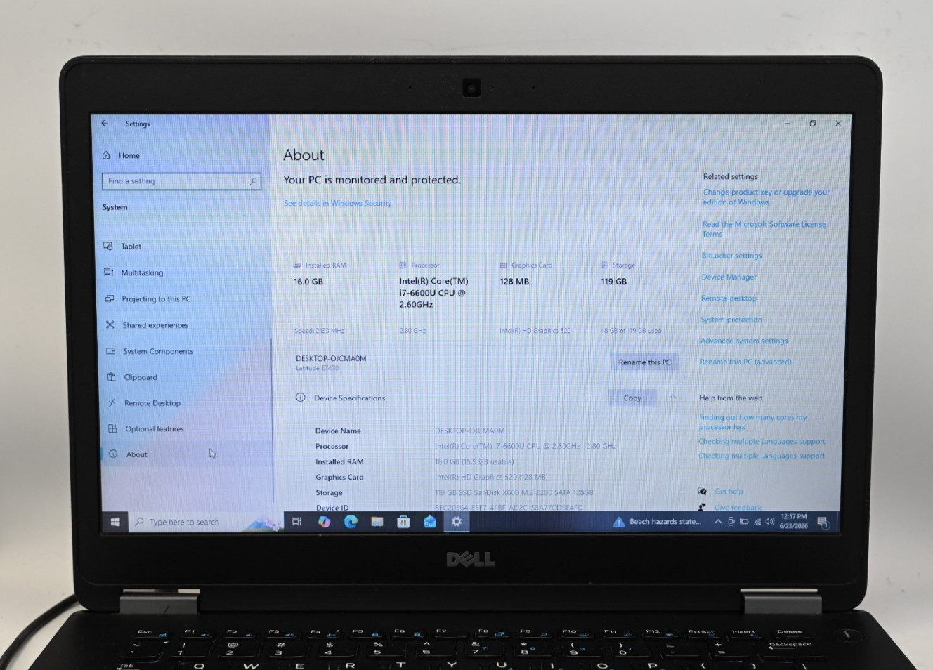 Dell Latitude E7470 i7-6600U 2.6GHz 16GB RAM 128GB SSD – Windows 10 Pro