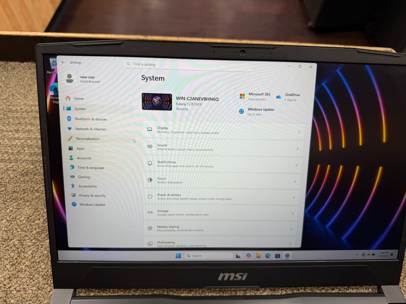 MSI Katana 15 B13VEK 15.6″ i7-13620H 2.4GHz 16GB RAM 1TB SSD GeForce RTX 4050