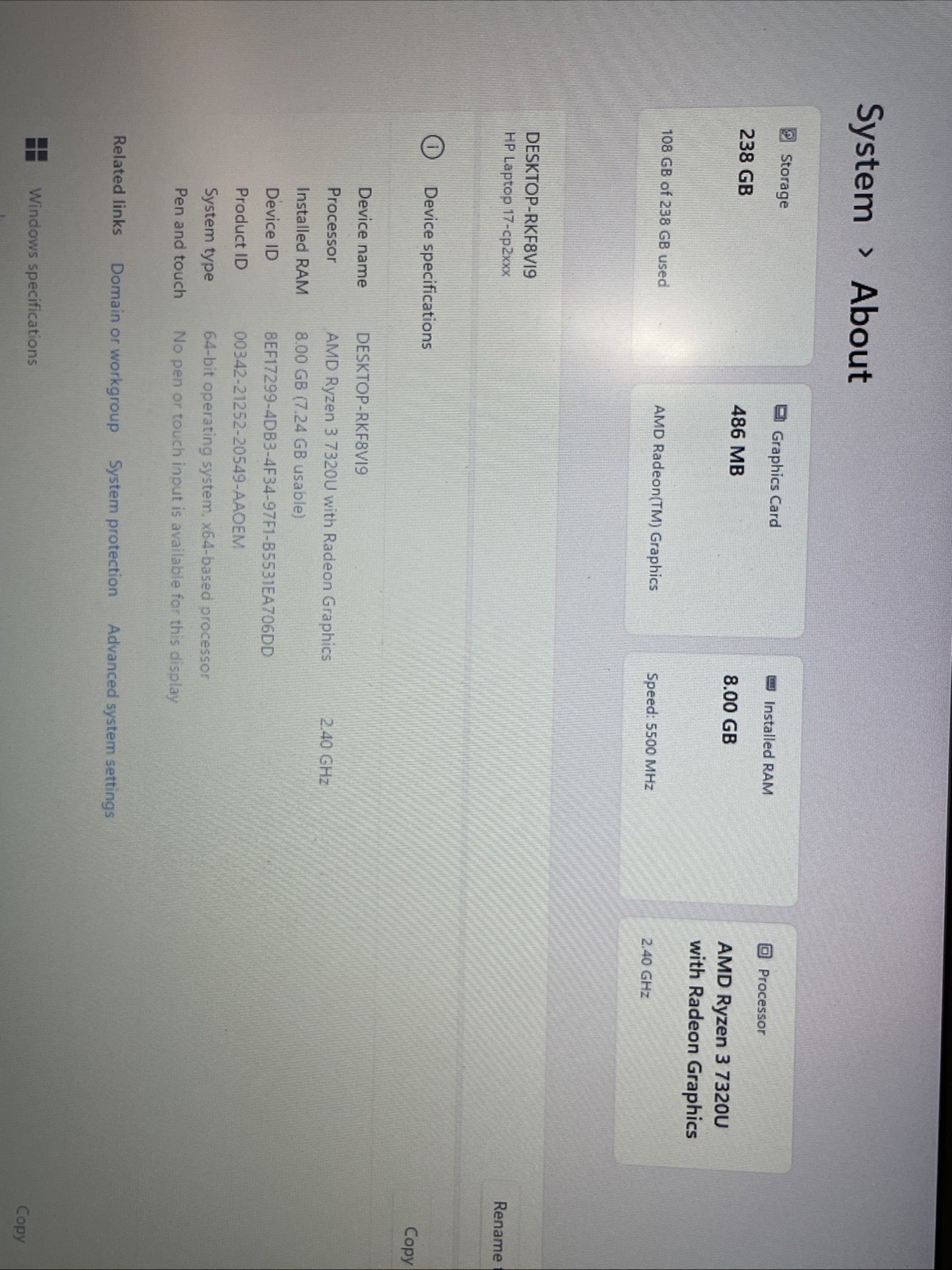 HP 17-CP2124OD R3-7320U 8GB RAM 256GB SSD