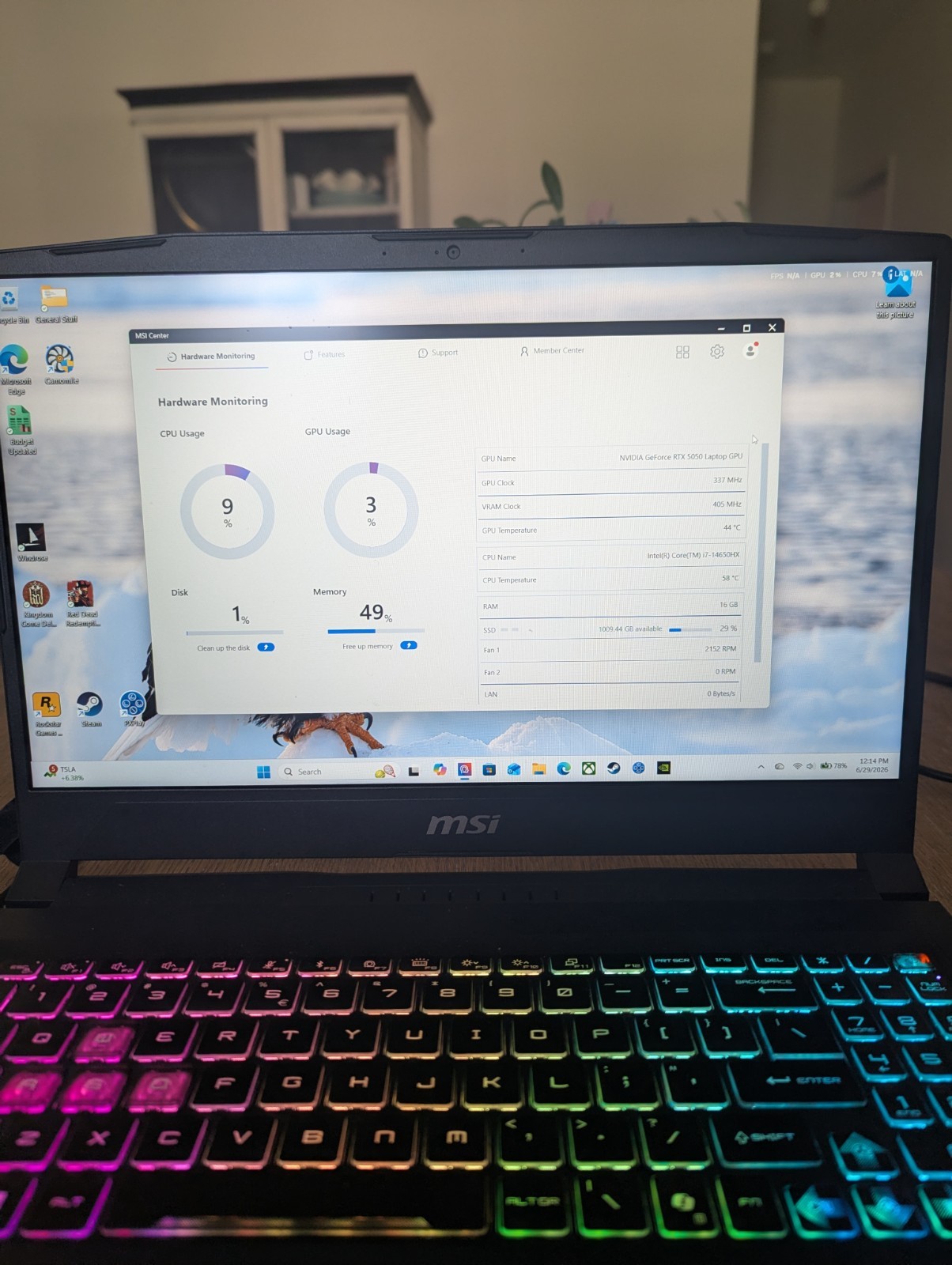 MSI Katana 15 HX B14WEK 15.6″ i7-14650HX 16GB 512GB SSD RTX 5050