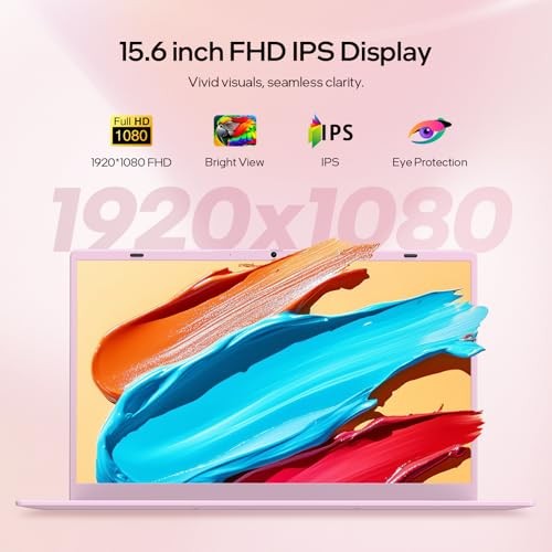 Pink Laptop,15.6 Inch Laptop Computer,12GB RAM 512GB SSD,4-Cores N150
