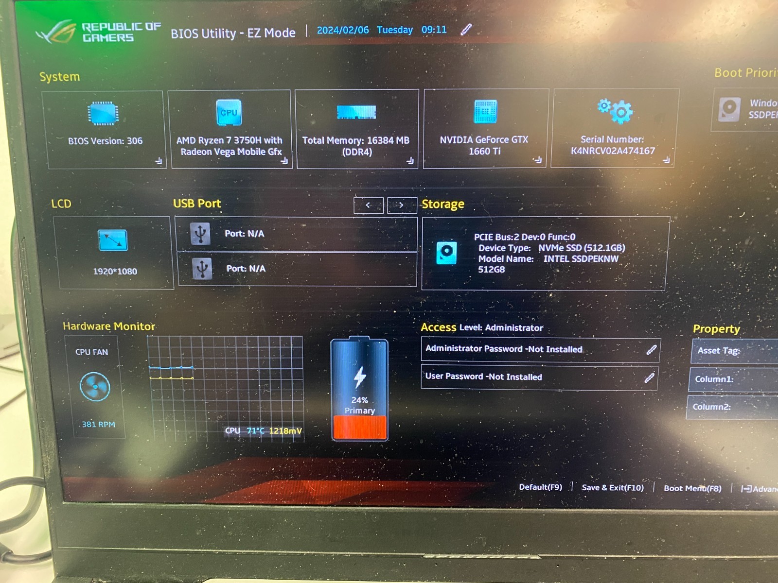 ROG Zephyrus GU502DU Ryzen 7 3750H GTX 1660Ti 512GB NVMe 16GBRAM Windows 11 Home