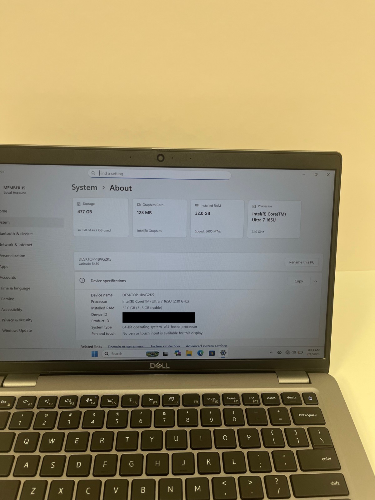 Dell Latitude 5450 14″ Intel Core Ultra 7 165U 32GB RAM 512GB SSD Laptop