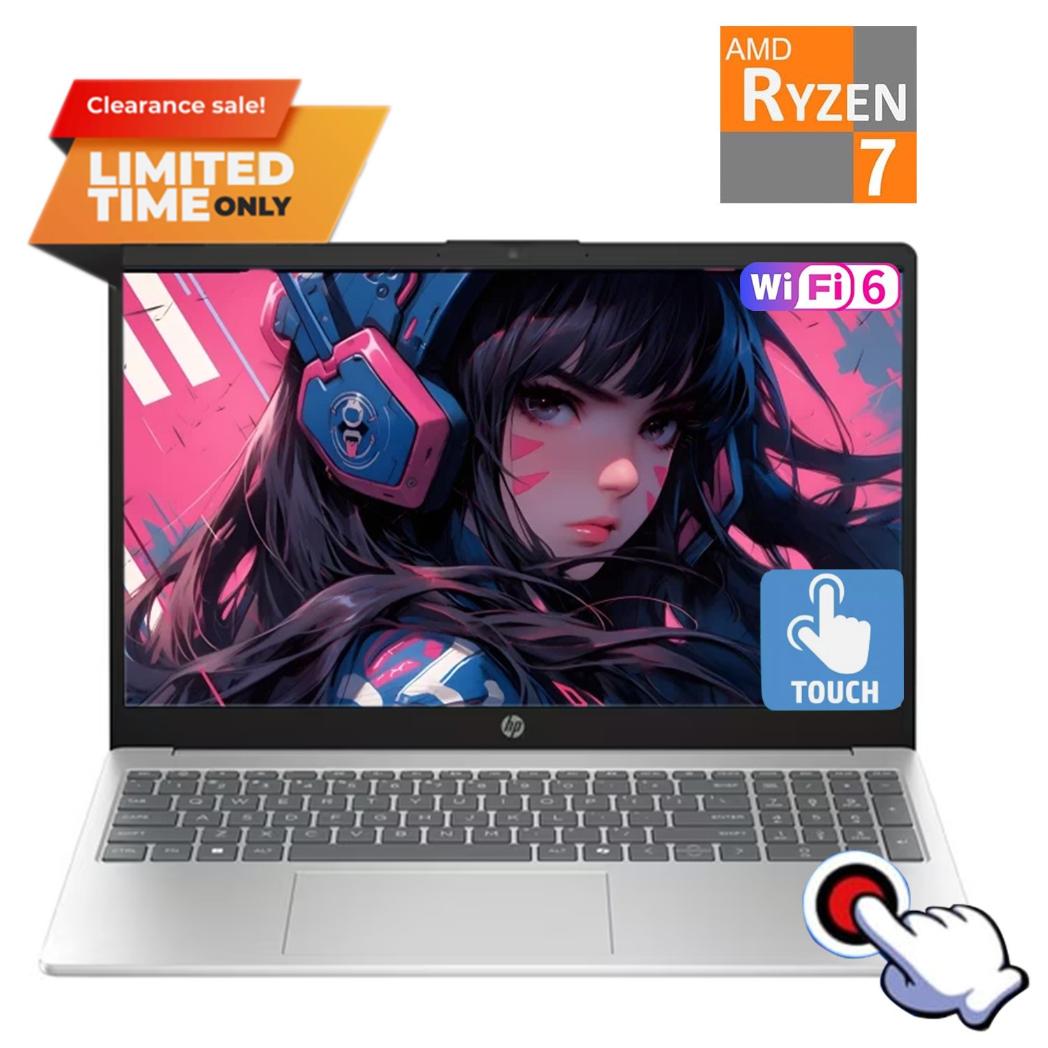 2025 HP 15 15.6″IPS touch laptop ,AMD Ryzen 7 7730U 16GB RAM 1TSSD Silver