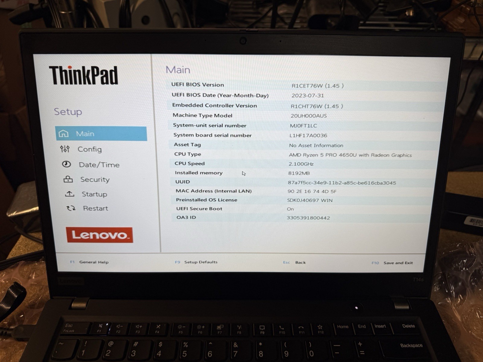 Lenovo ThinkPad T14s Gen 1 w/ AMD Ryzen 5 Pro 4650U 2.1 GHz 8GB RAM No OS/AC/SSD