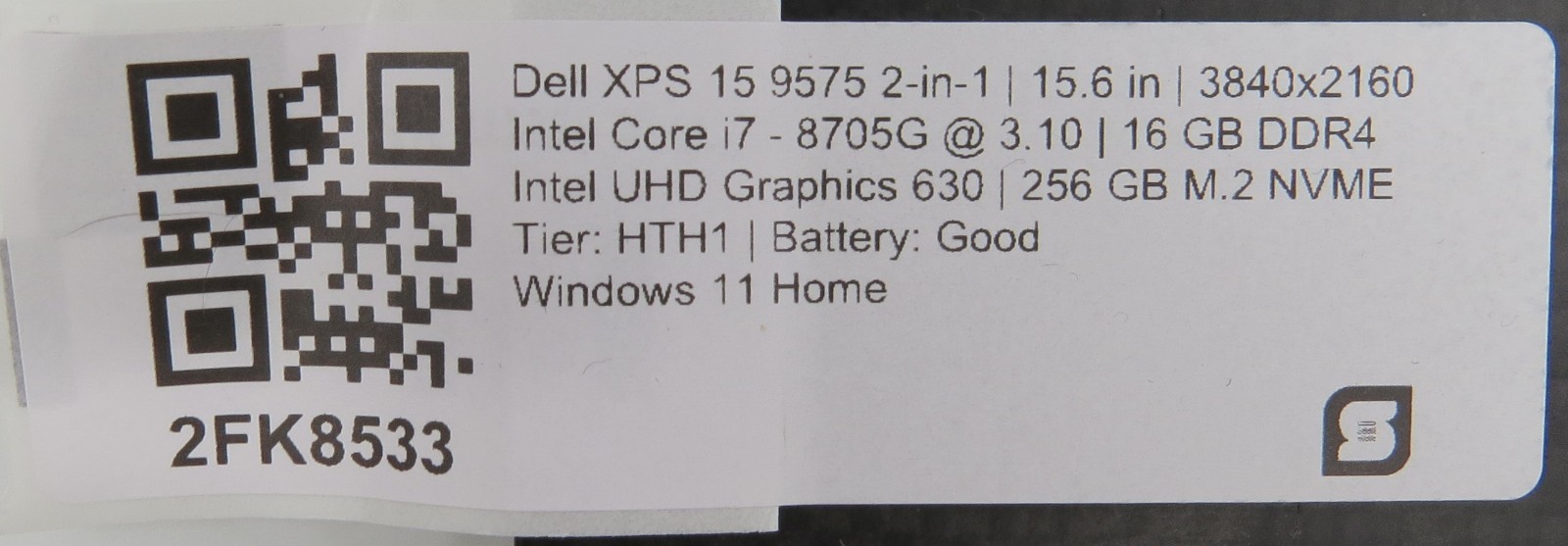 Dell XPS 15 9575 4K Touch 2in1 _ i7-8705G _ 16GB / 256GB _ Radeon RX _ W11H