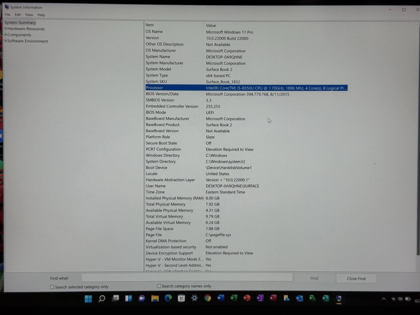Surface Book 2 1832 i5 8350U 1.7GHz 8GB RAM 256GB SSD