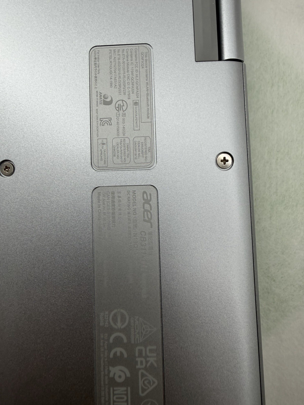 Acer chrome book CB311-11H- KO4N Pure silver Model-N19Q10