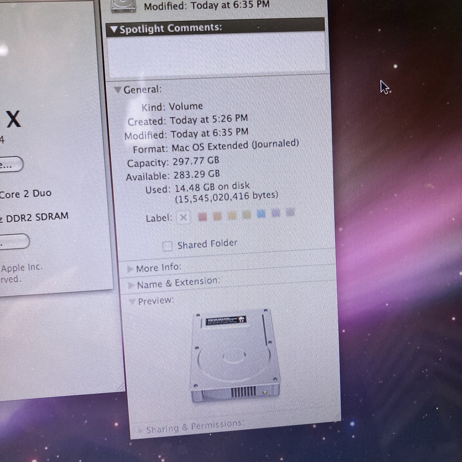 Apple MacBook 13″ Core 2 Duo T8100 2.1GHz 2GB RAM 320GB HDD MacOS X Leopard