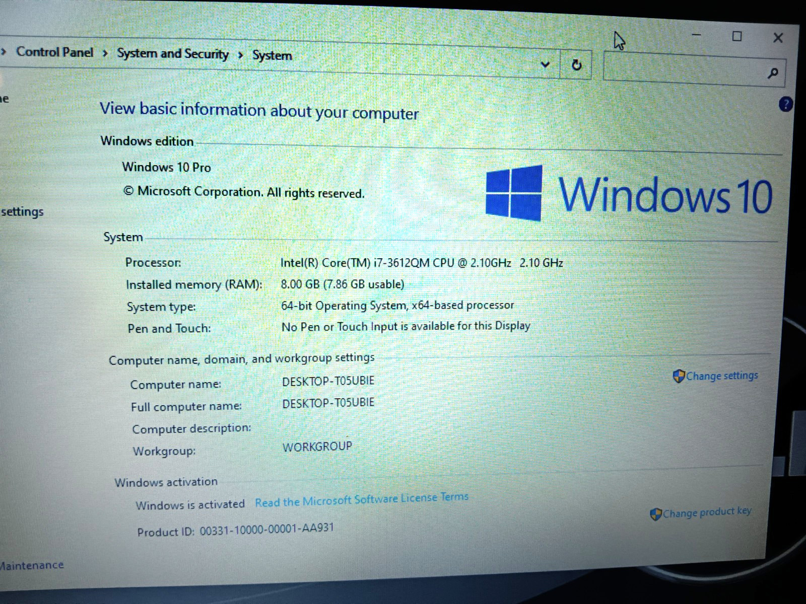Dell Inspiron 5720/Core i7-3612Q 2.10ghz/8gb/128gbSSD/Windows 10 Pro/Web/BT/17.3