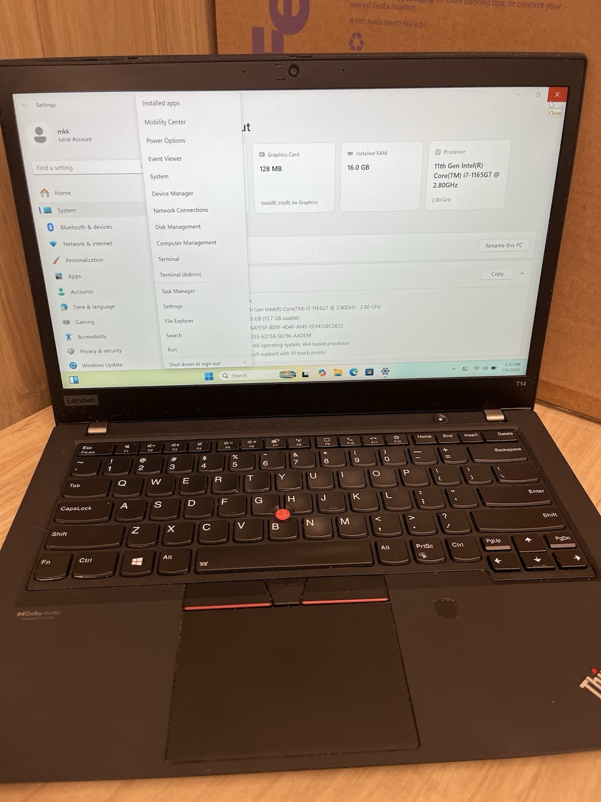 Lenovo ThinkPad T14 Gen 2 14 500SSD Intel Core i7-1165G7 2.8GHz 16GB Touchscreen