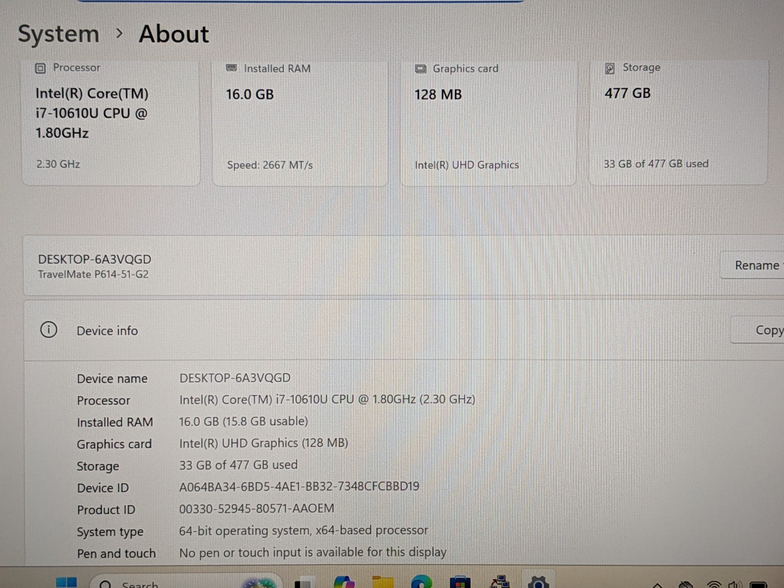 Acer TravelMate P614-51-G2 14″ FHD i7-10610U 1.8GHz 16GB 512GB SSD W11P +Charger