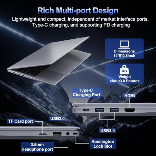 2026 Silver Laptop, Pentium Gold 6500Y Processor(Up to 3.4 GHz),8GB RAM 256GB
