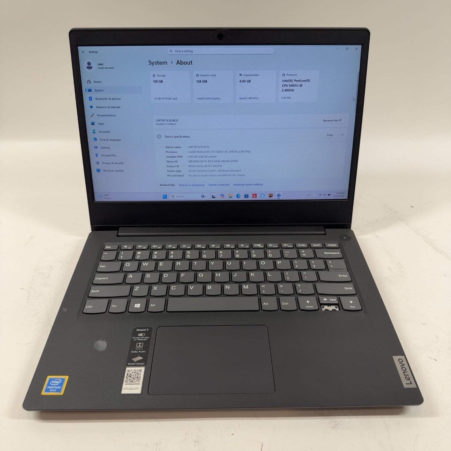 Lenovo IdeaPad 3 81WA 14″ Pentium Gold 6405U 2.4GHz 4GB RAM 128GB SSD READ