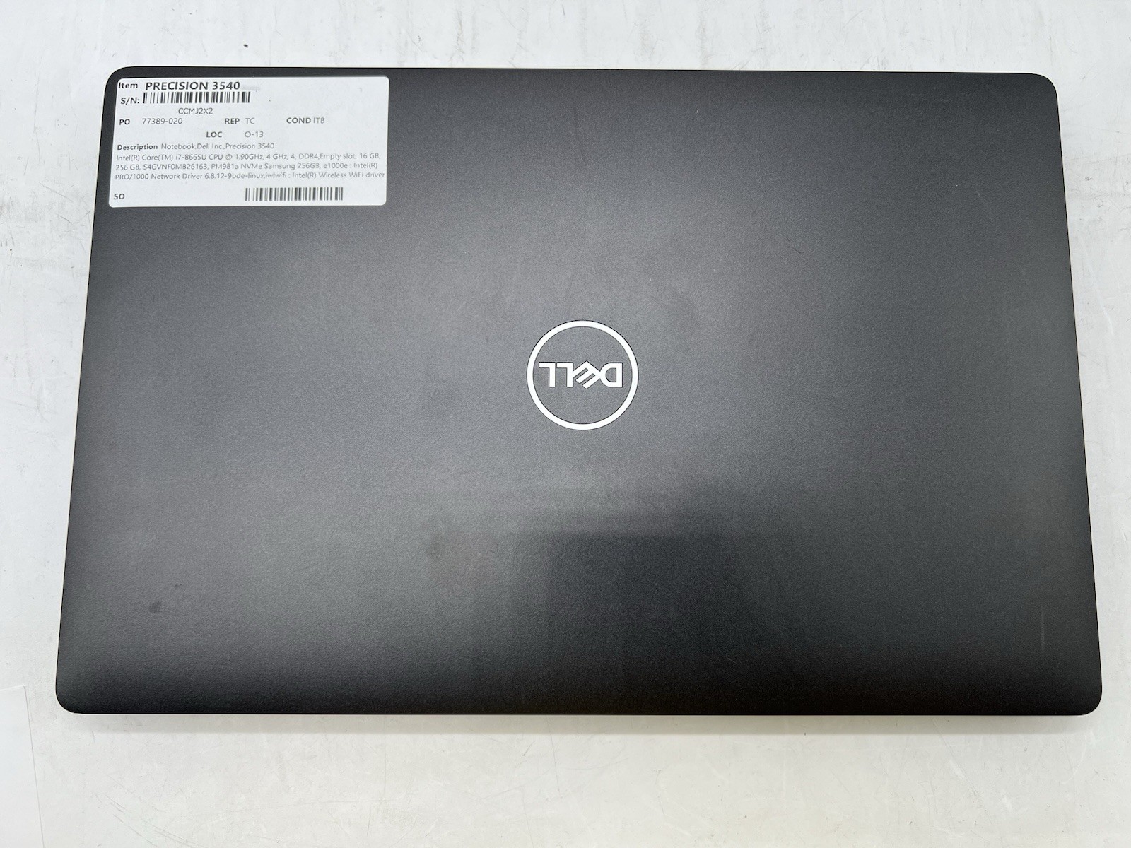 Dell Precision 3540, i7-8665U CPU, @ 1.90GHz, 16GB RAM, 256GB NVMe-No OS/AC