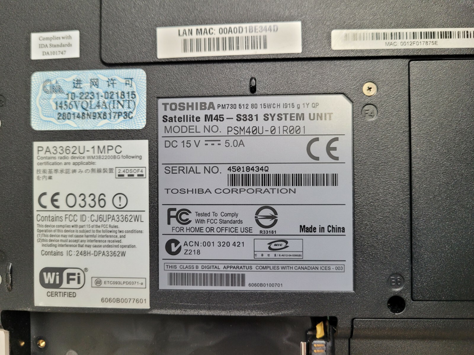 SET OF 6 TOSHIBA SATELLITES M30-S309 U400 A305-S6857 M115-S1064 M45 M205 NO HDD