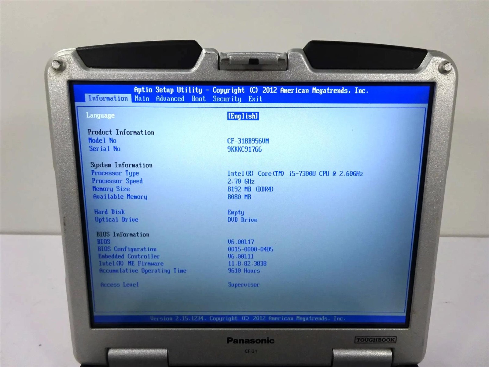 Panasonic Toughbook CF-31 MK6 Core i5-7300U 2.6GHz 8GB RAM – No HDD