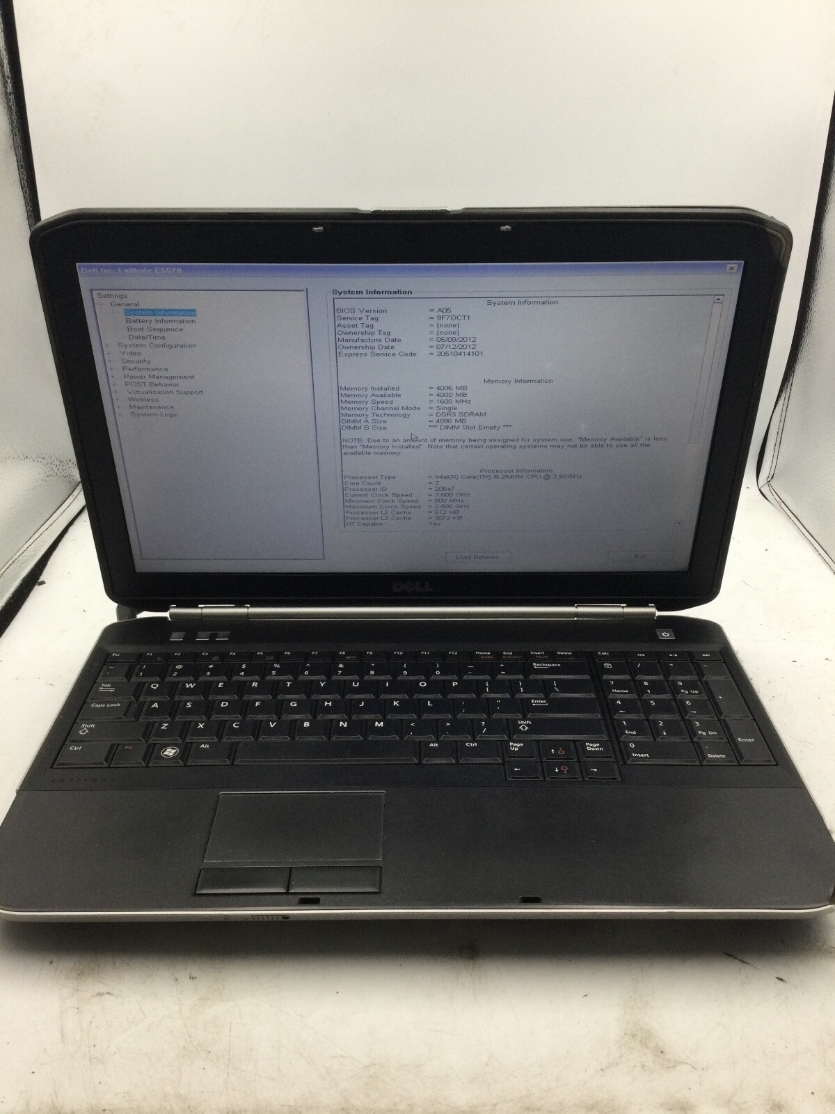 DELL LATITUDE E5520 – BOOTS TO BIOS – INTEL I5 2540 – NO RAM – 15″ – READ – BB!