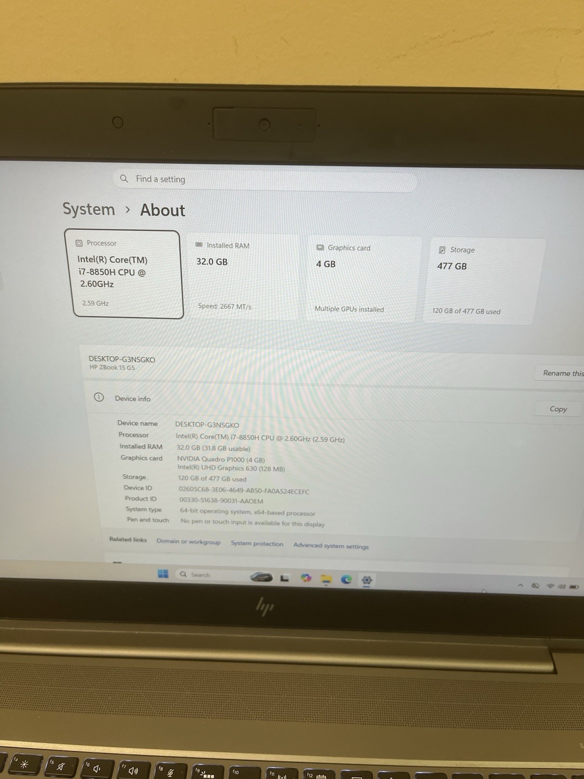 HP ZBook 15 G5 i7-8850H 32GB RAM 512GB SSD Win 11 Pro