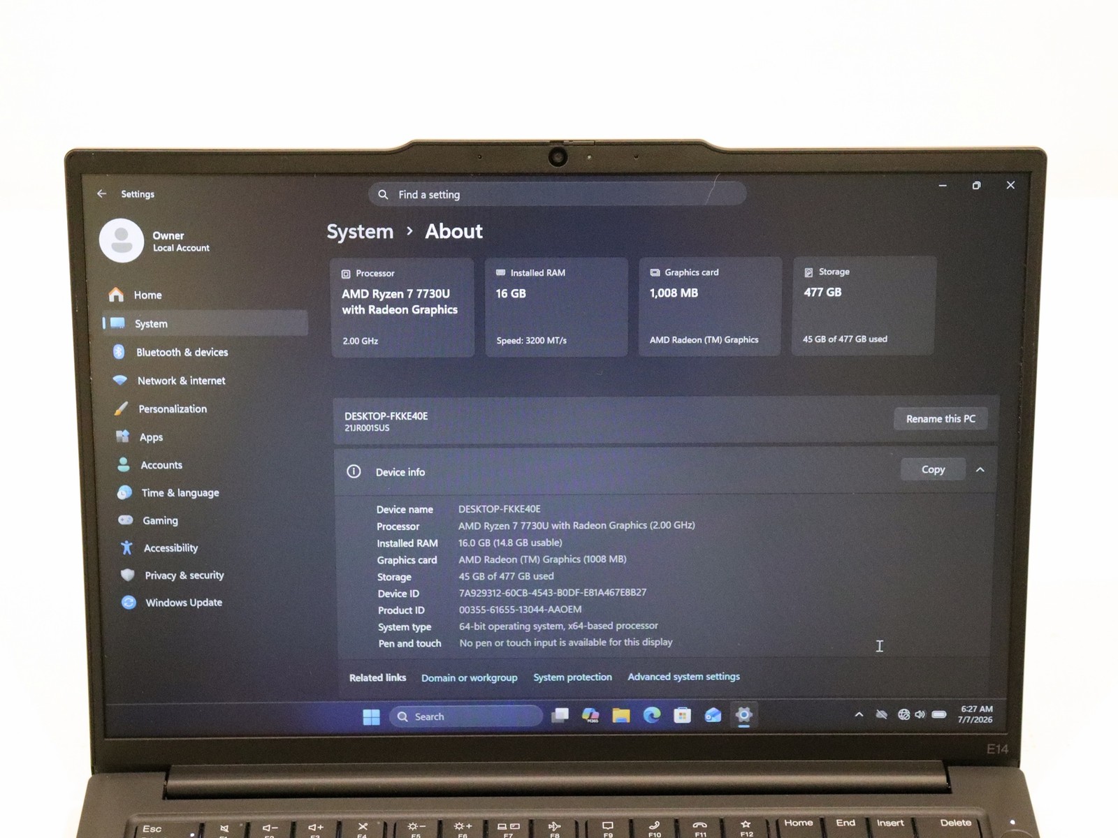Lenovo ThinkPad E14 Gen 5 AMD Ryzen 7 7730U 16GB RAM 512GB NVMe Win 11 Pro