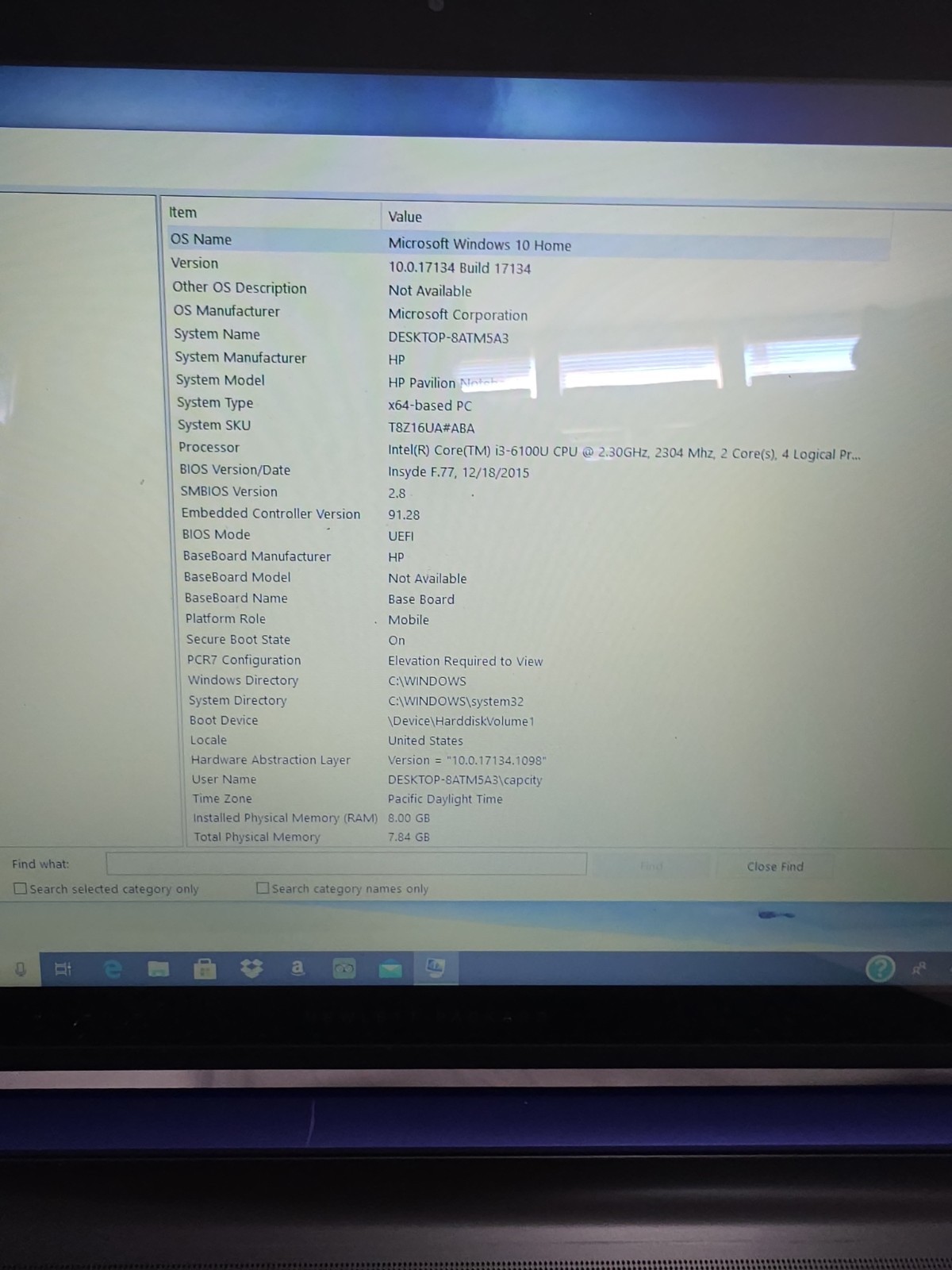 Hp Pavilion 17 Notebook Intel Core i3 6th Gen, 1tb HD, 8 Gb Ram.