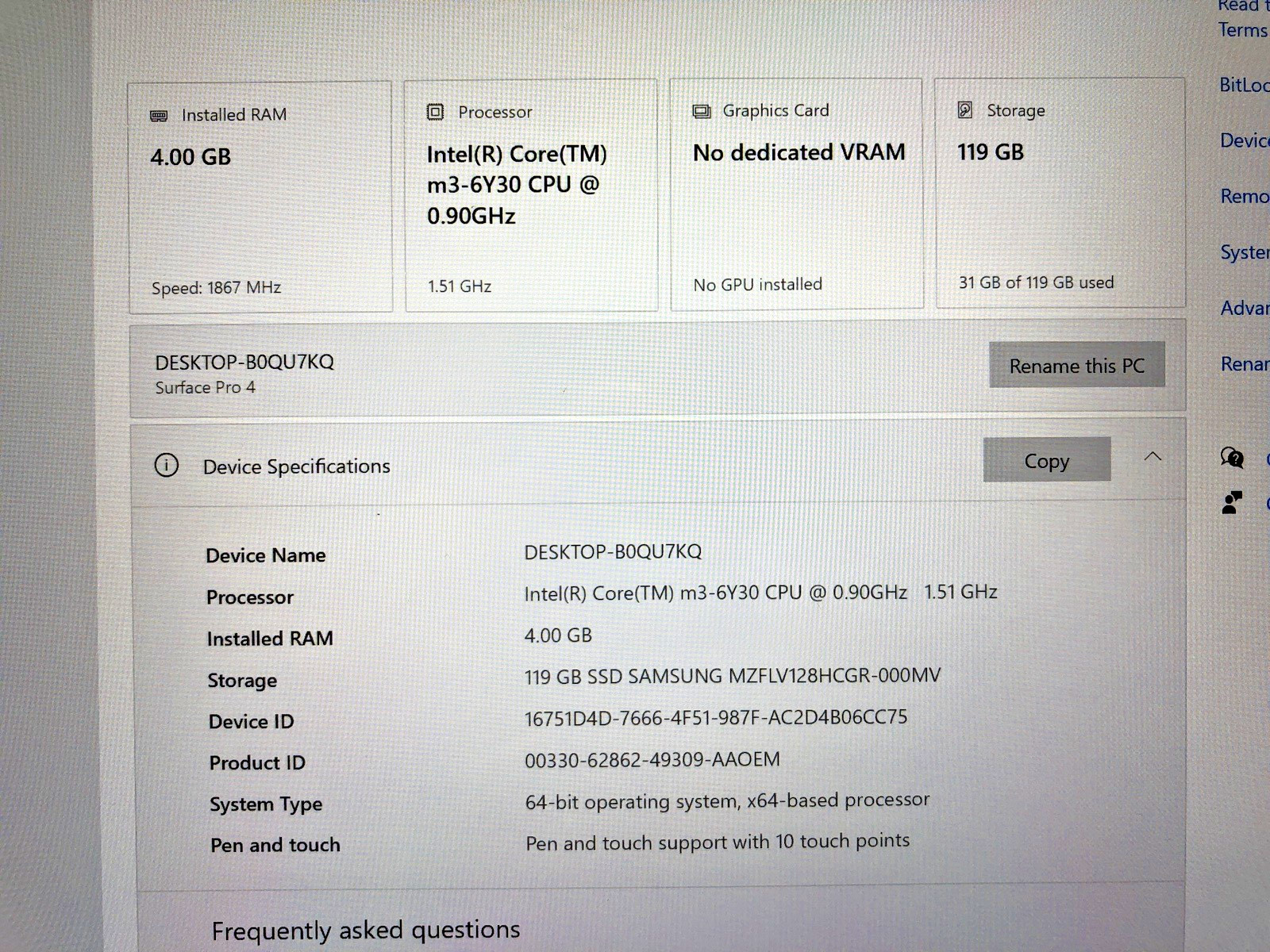 Microsoft Surface Pro 4 | Intel Core m3-6Y30@0.9GHz | 4GB RAM | 128GB SSD (READ)
