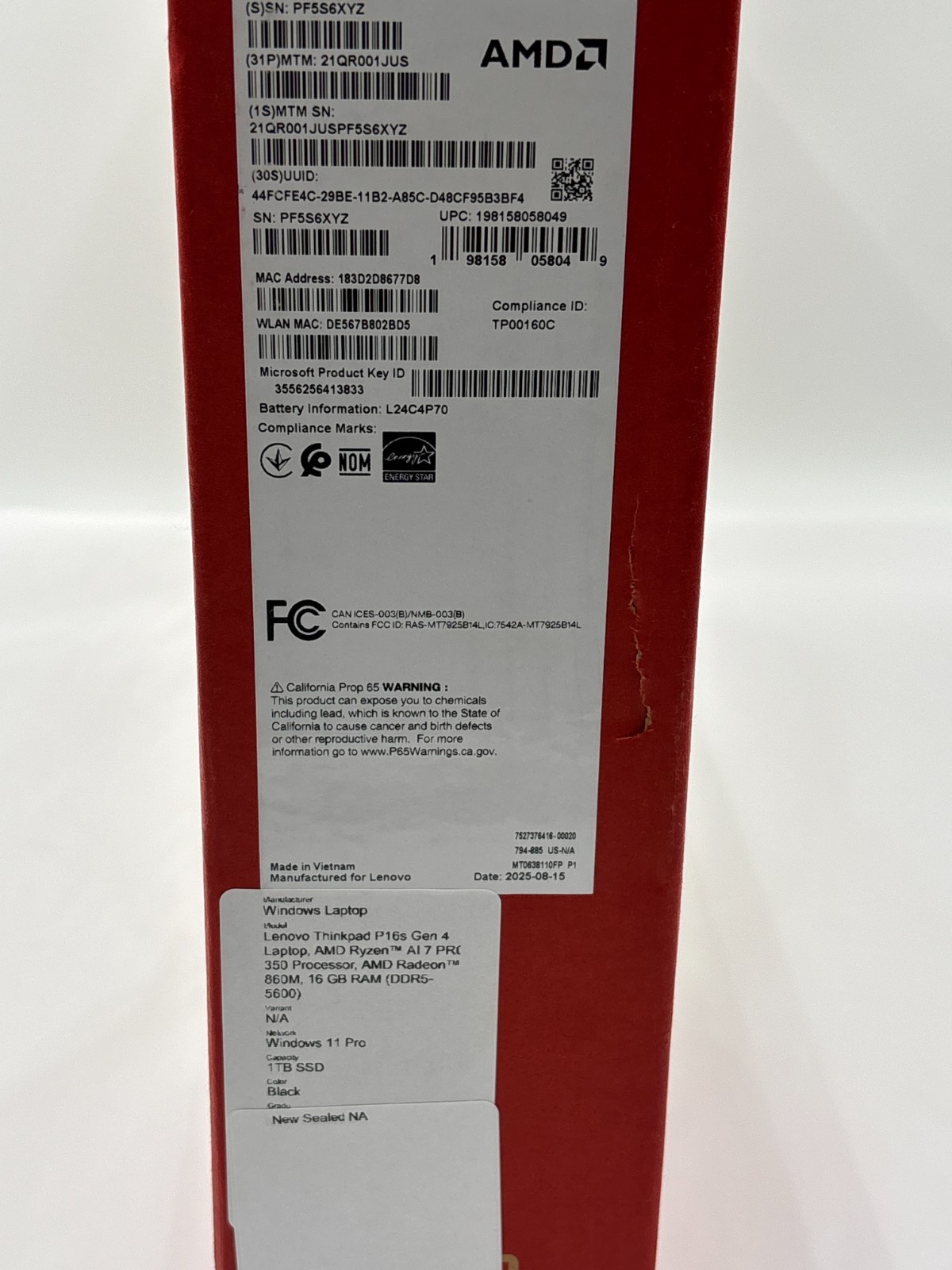 Lenovo ThinkPad P16s Gen 4 AMD Ryzen AI 7 PRO 350 AMD Radeon 860M 16 GB 1 TB SSD