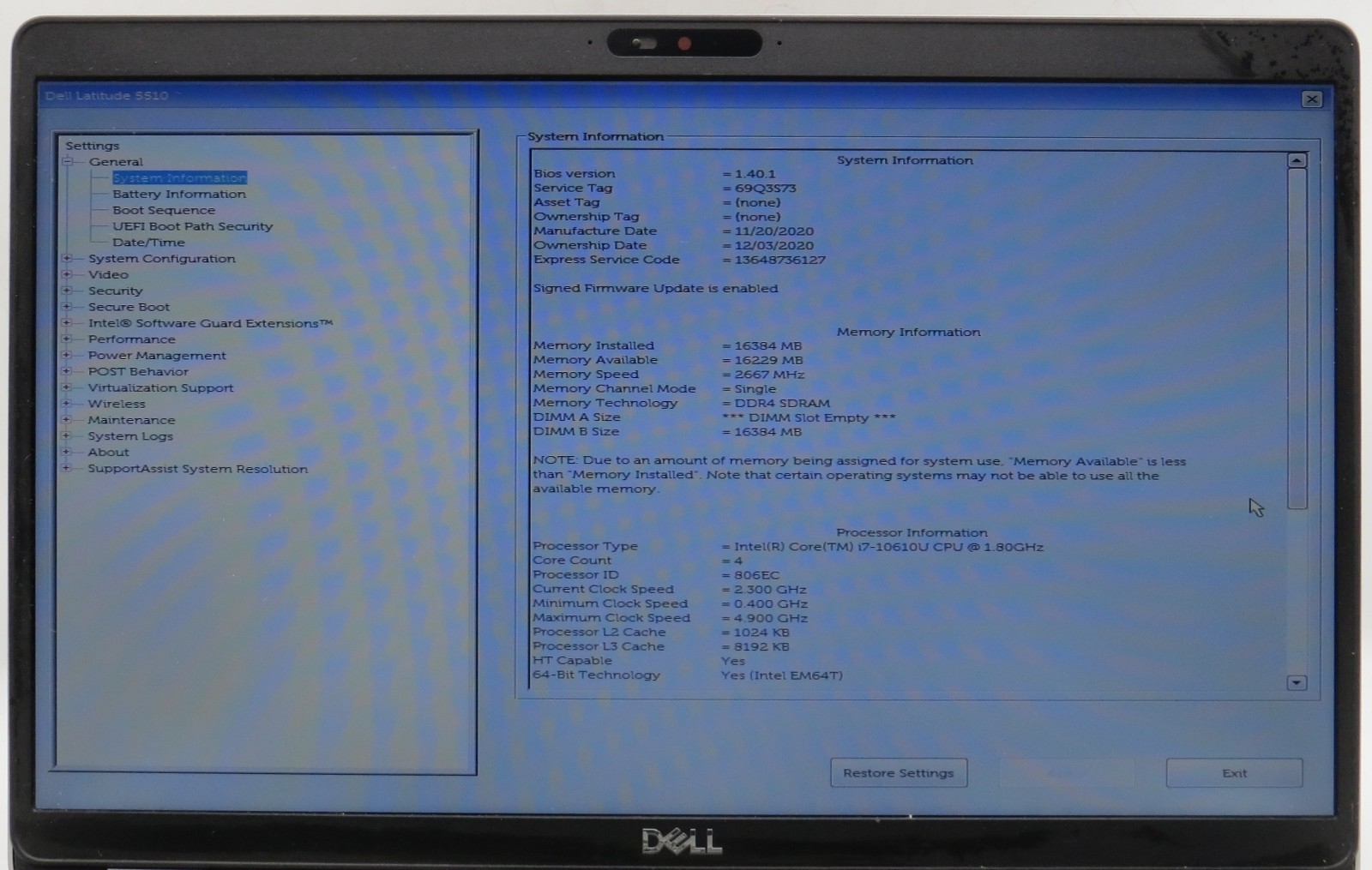 Dell Latitude 5510 i7-10610U @ 2.30GHz 16GB DDR4 480GB M.2 Windows 11 Pro
