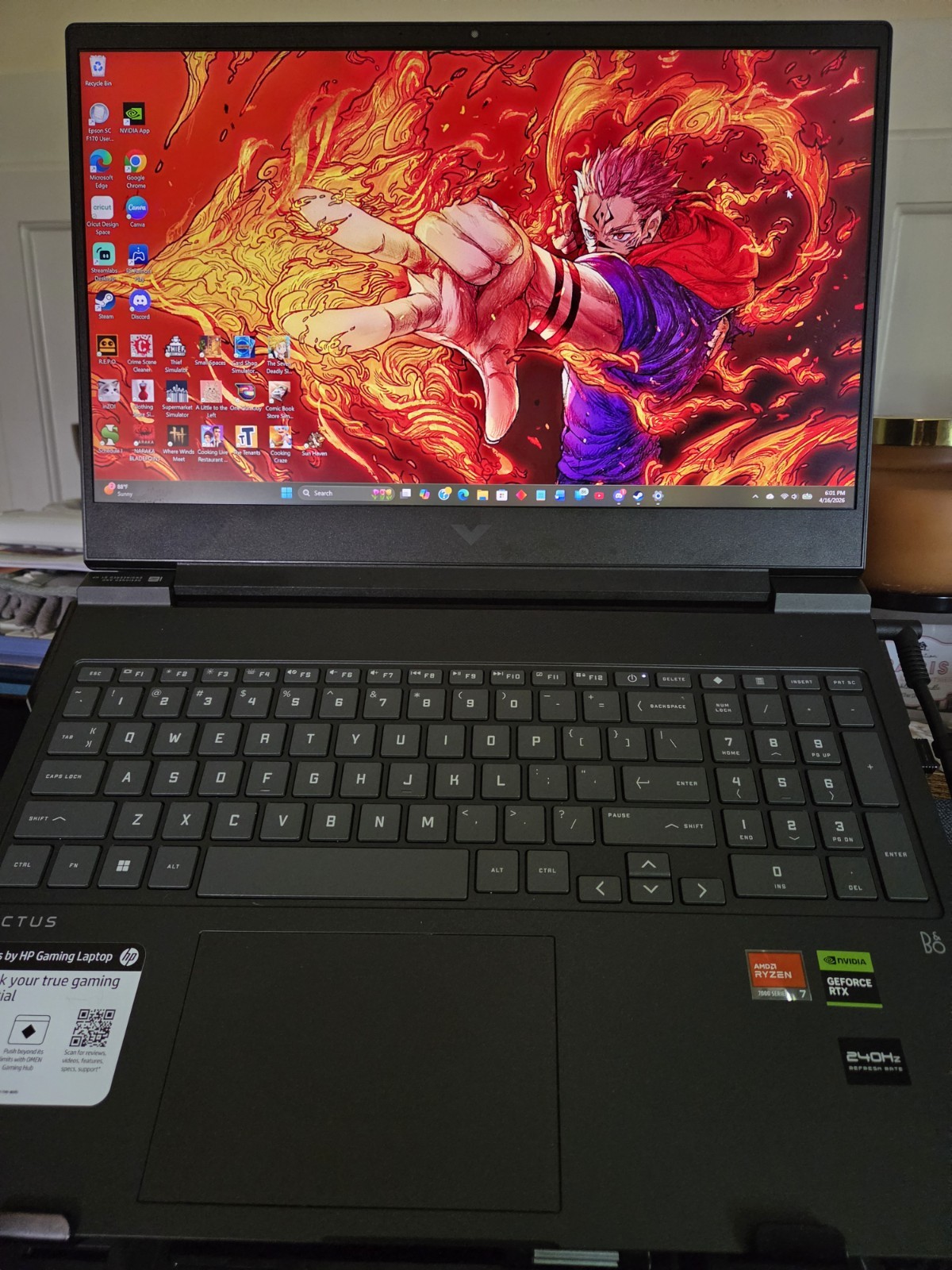 HP Victus Gaming Laptop AMD Ryzen 7 NVIDIA GeForce RTX 16.1″ 240Hz Black