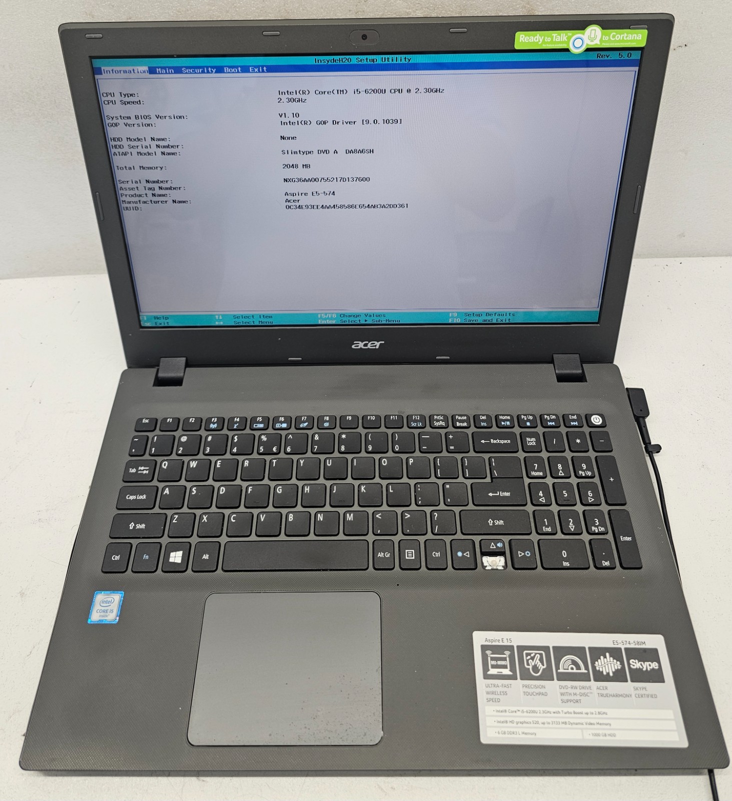 Acer Aspire E15 E5-574-58IM Laptop Intel Core i5-6200U 2GB Ram NO HD/OS (FL)