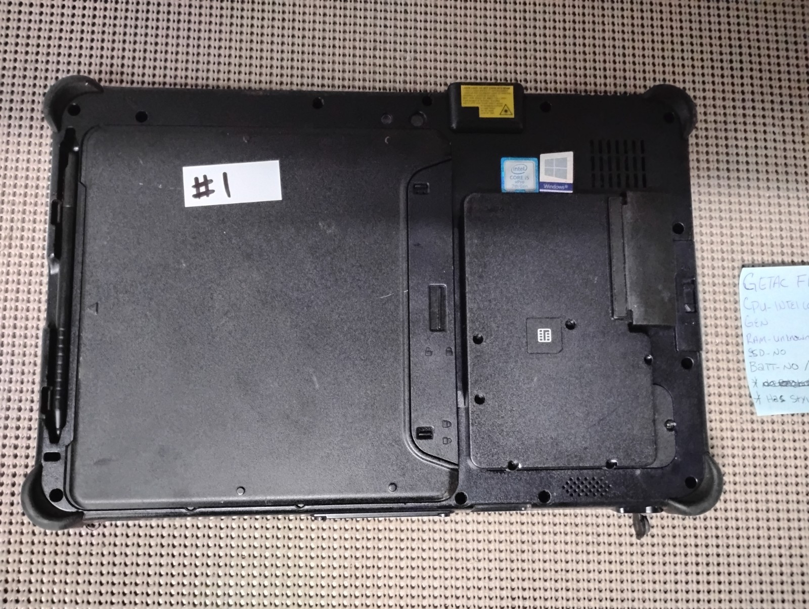 GETAC F110 INTEL CORE I5 7TH GEN 8GB RAM NO HD/BATTERY OR POWER CORD PARTS ONLY