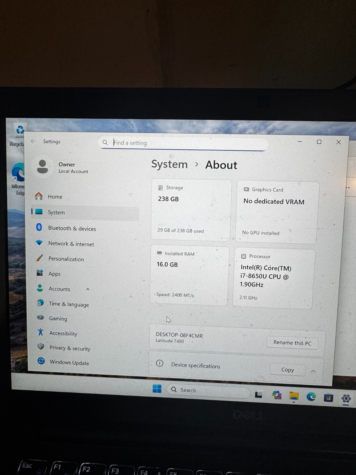 Dell Latitude 7490 Core I7-8650 256GB SSD 16GB RAM Win11 Pro Laptop #5774