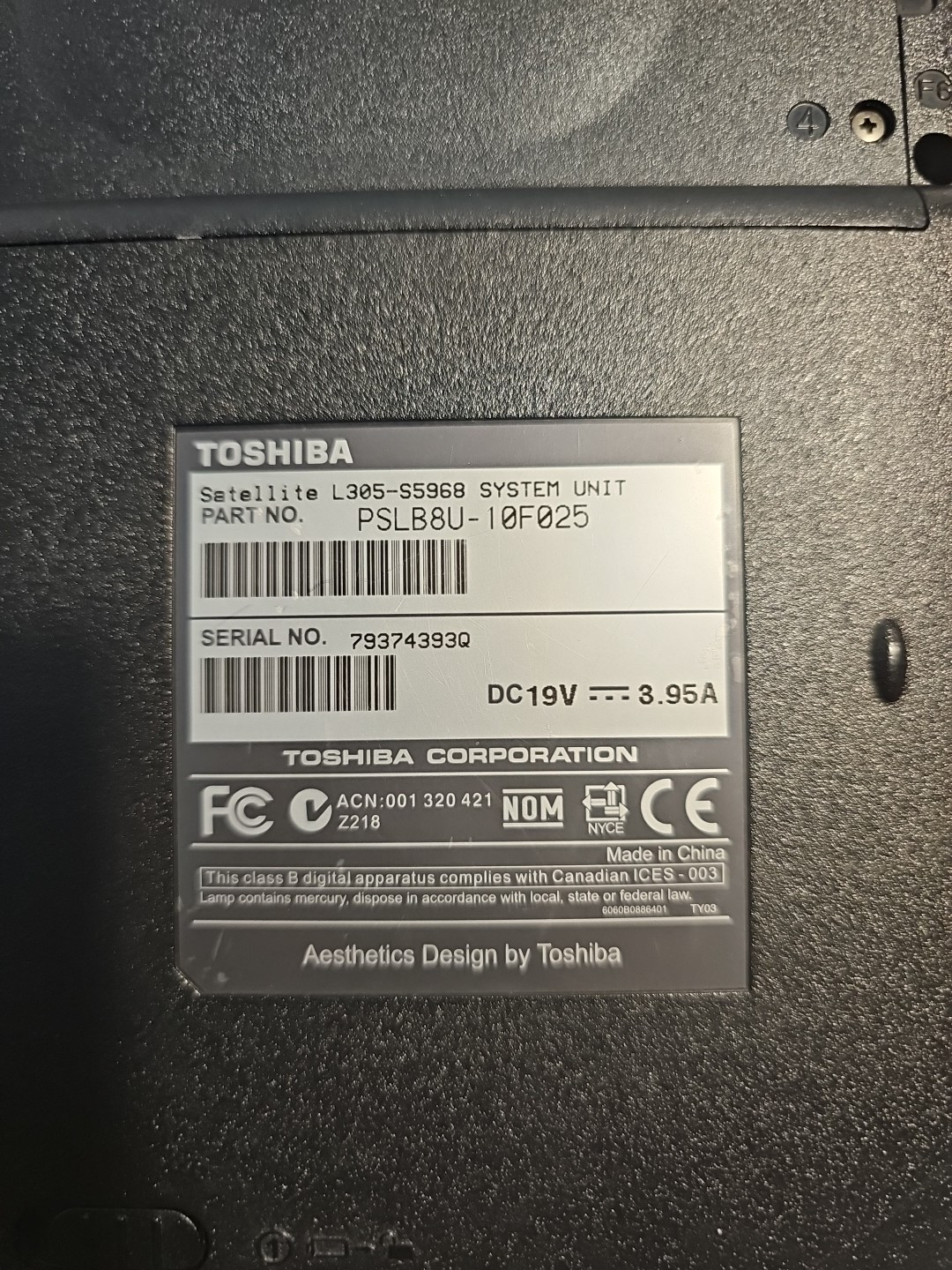 Toshiba Satellite L305-S5968 Laptop Computer No Charger Read Description