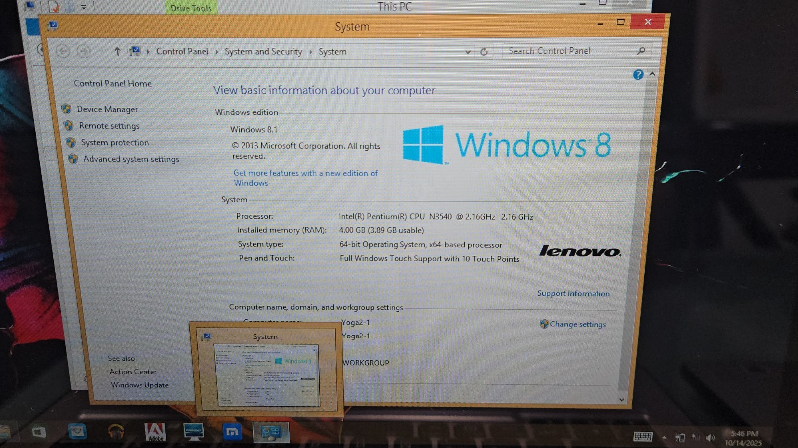 2 Lenovo Yoga 2 11 – Intel Pentium N3540 @2.16GHz – 4 GB RAM + 500GB HDD EACH