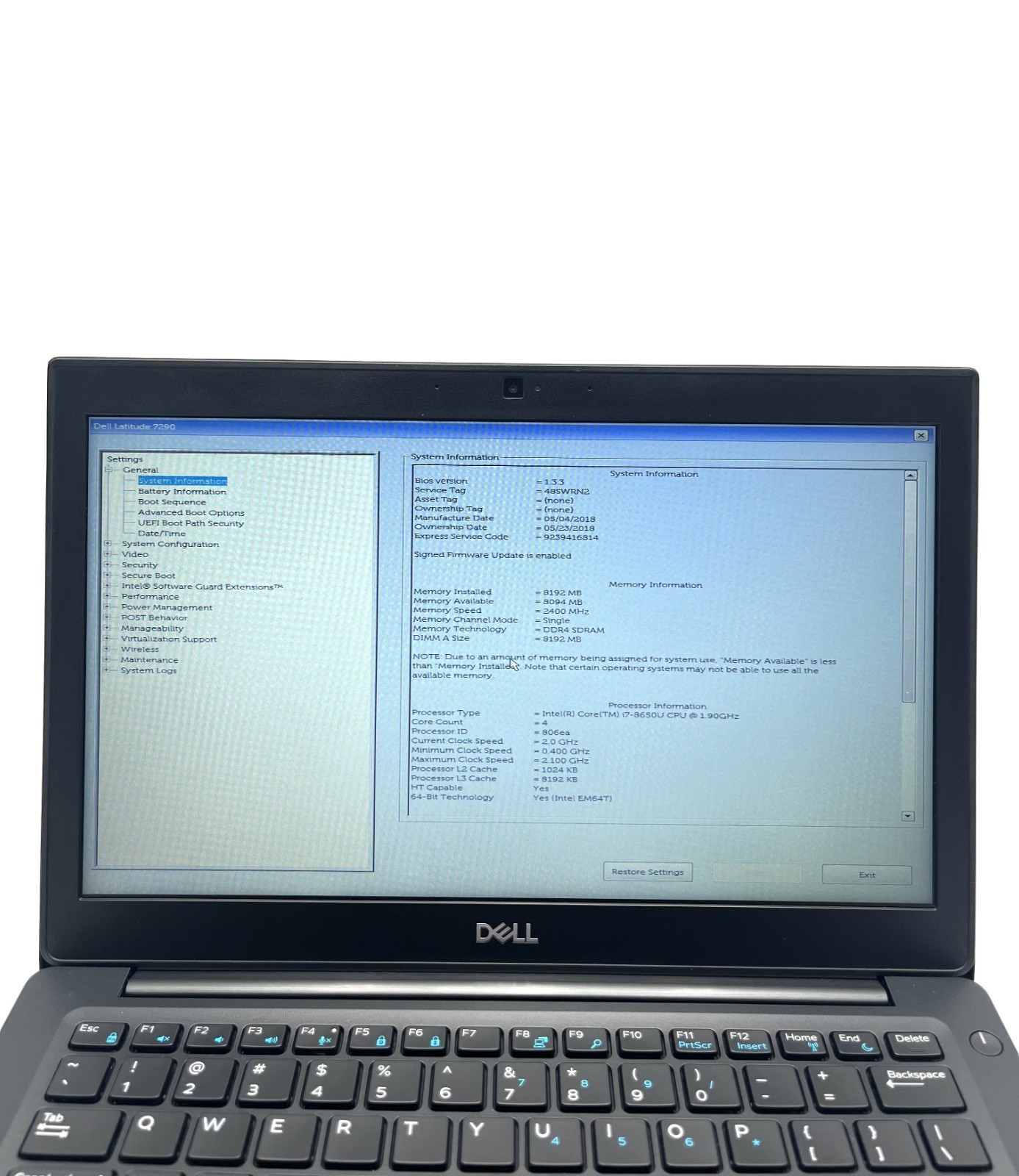 Dell Latitude 7290 12.5″ i7-8650U 8GB RAM 512GB SSD Business Laptop